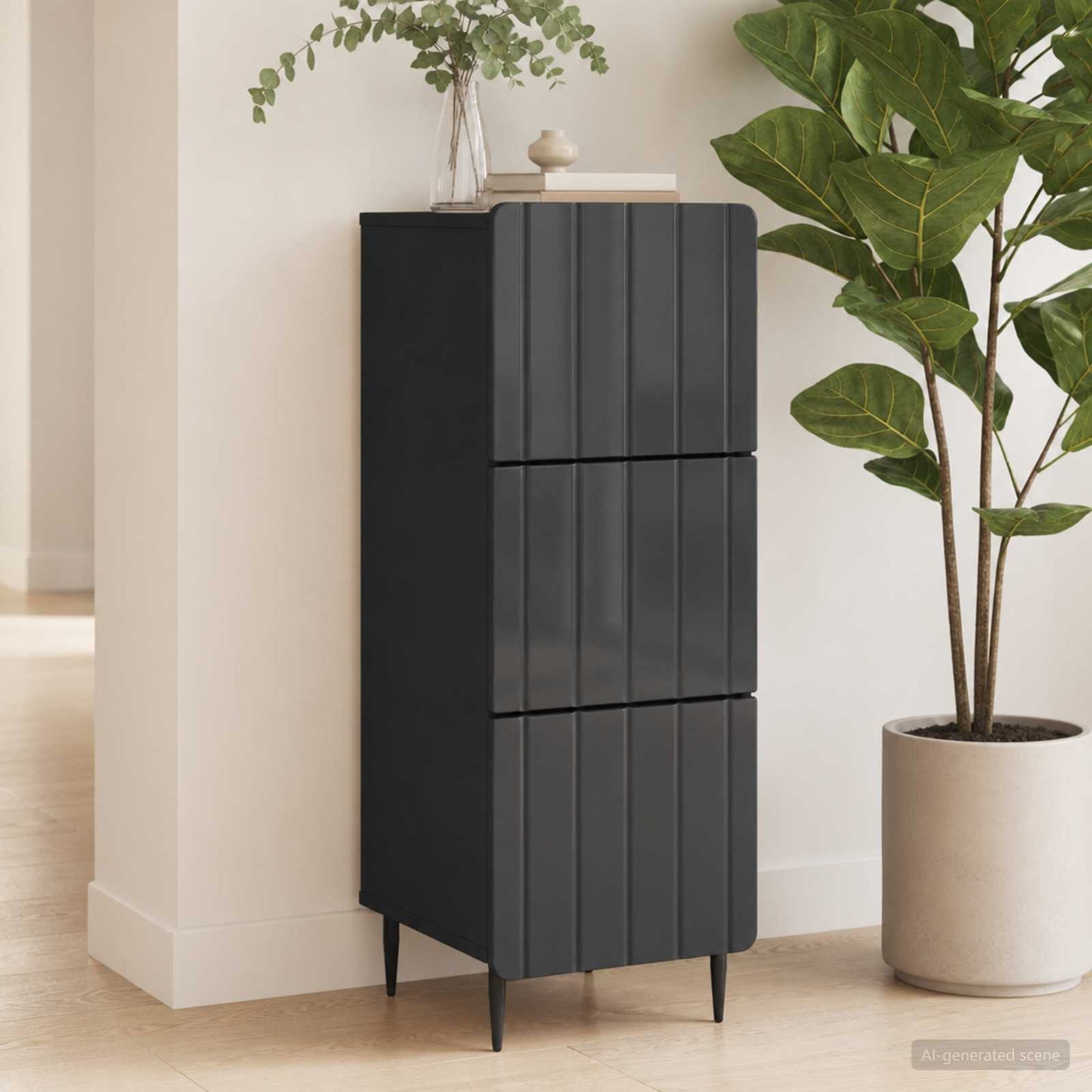 vidaXL Drawer Cabinet Black 33 x 34.5 x 92 cm Engineered Wood