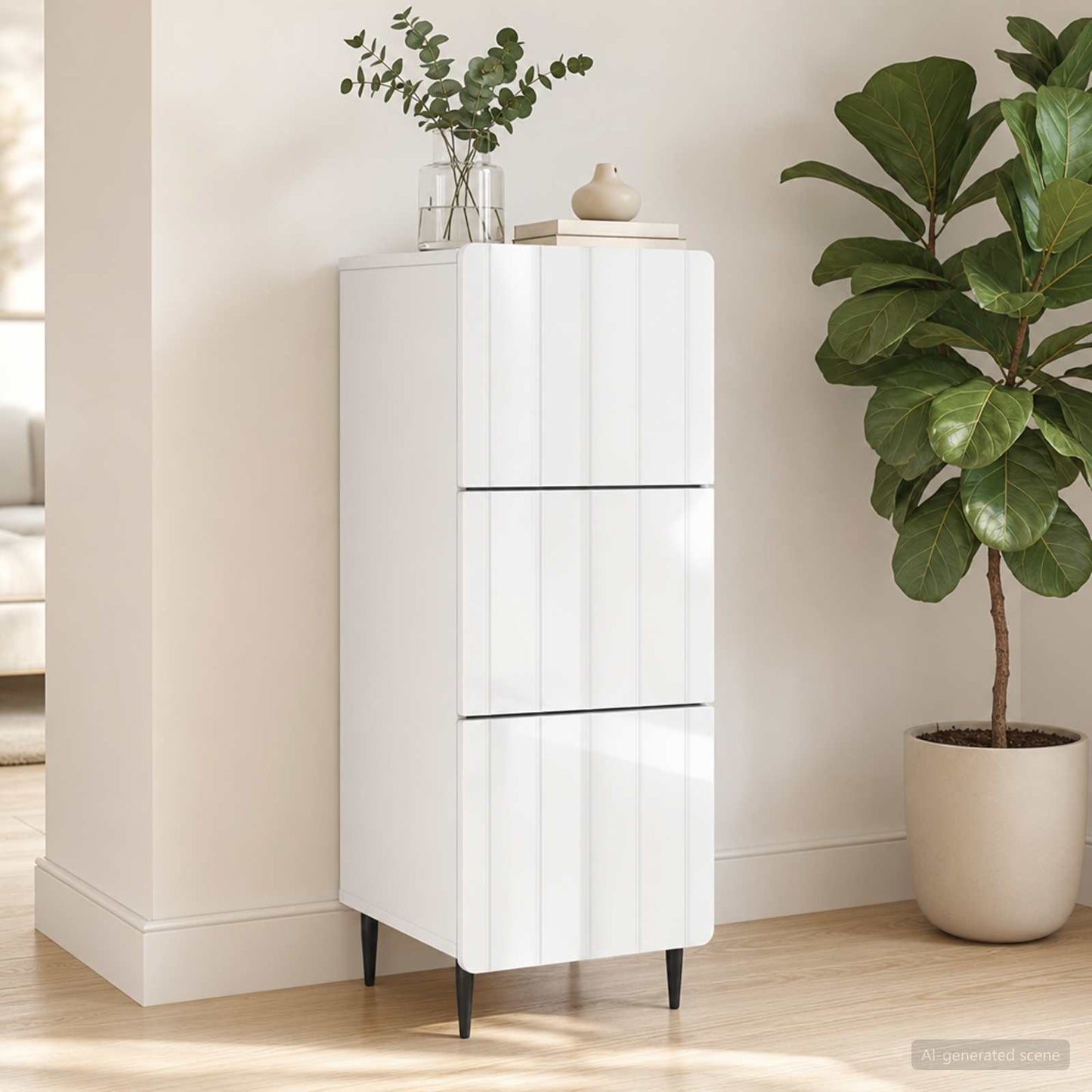 vidaXL Drawer Cabinet High Gloss White 33 x 34.5 x 92 cm