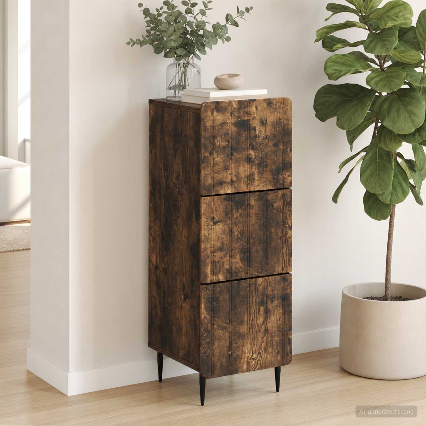 vidaXL Drawer Cabinet Smoked Oak 33 x 34.5 x 92 cm Engineered Wood