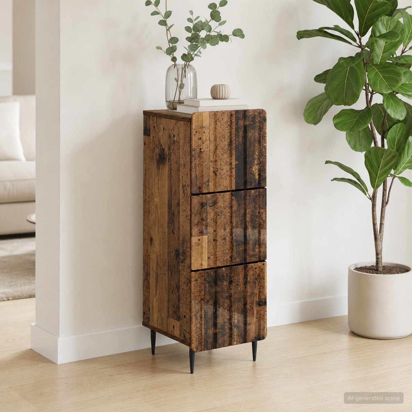 vidaXL Drawer Cabinet Old Wood 33 x 34.5 x 92 cm Engineered Wood