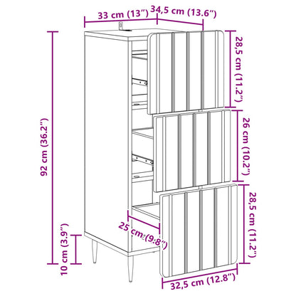 vidaXL Drawer Cabinet 33 x 34.5 x 92 cm Engineered Wood Old Wood