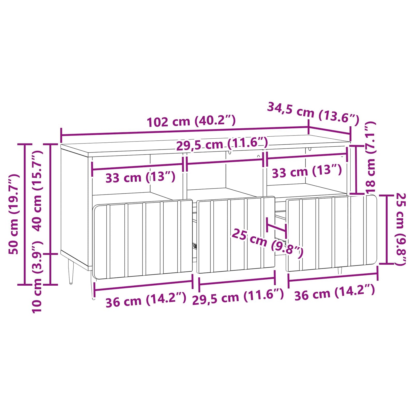vidaXL TV Cabinet Concrete Grey 102 x 34.5 x 50 cm Engineered Wood