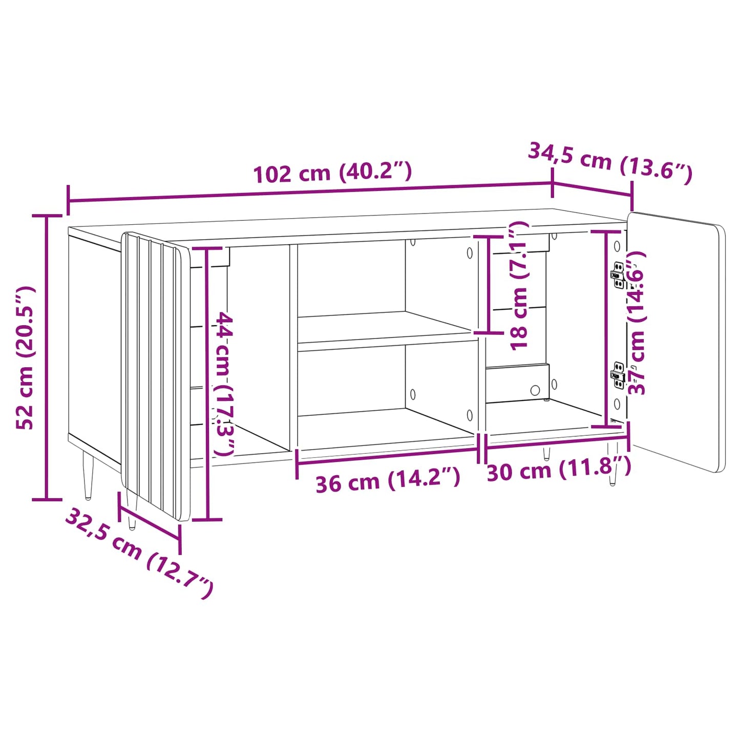 vidaXL TV Cabinet 102 x 34.5 x 52 cm Concrete Grey Engineered Wood