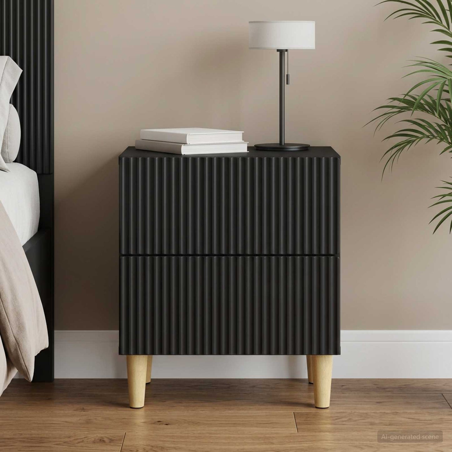 vidaXL Bedside Cabinet Black 43 x 34.5 x 48 cm Engineered Wood