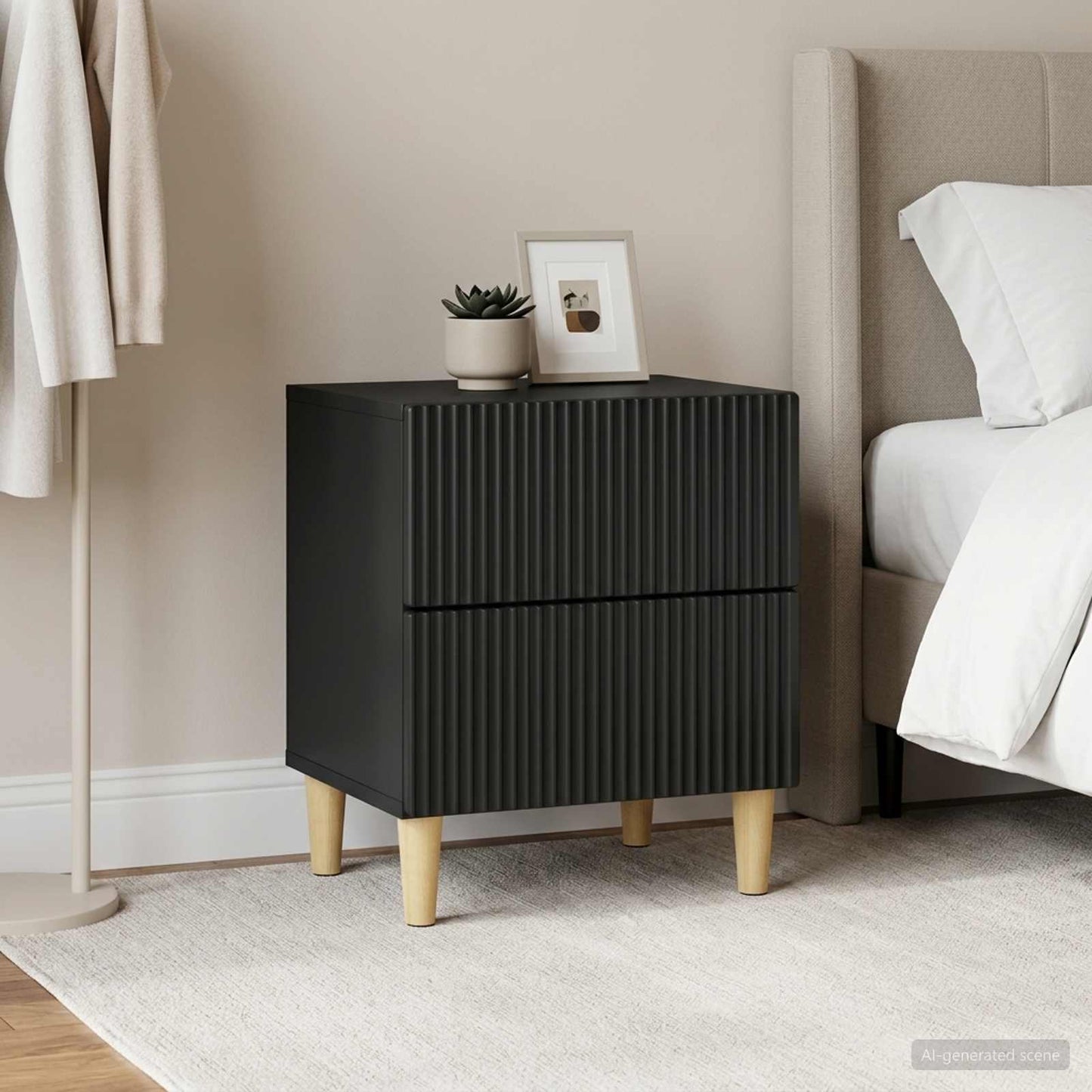 vidaXL Bedside Cabinet 2 pcs Black 43 x 34.5 x 48 cm Engineered Wood