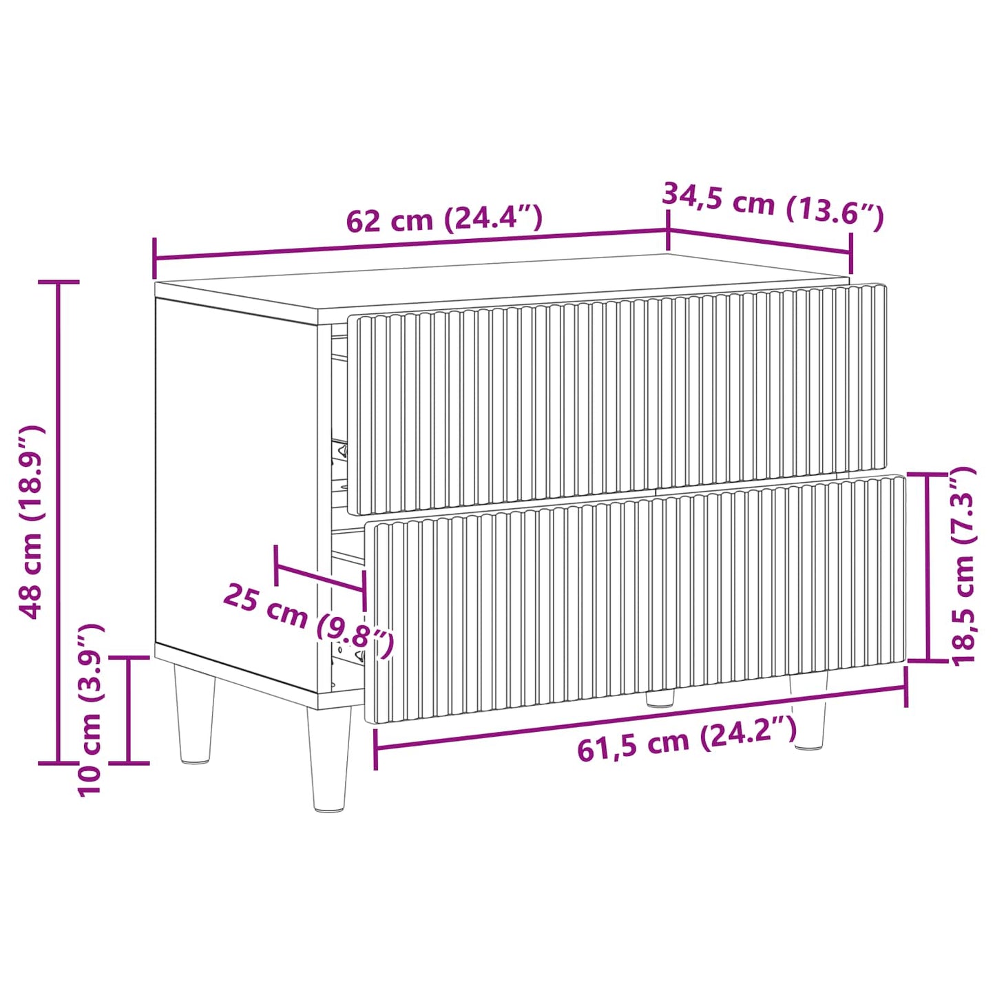 vidaXL Bedside Cabinet Concrete Grey 62 x 34.5 x 48 cm Engineered Wood
