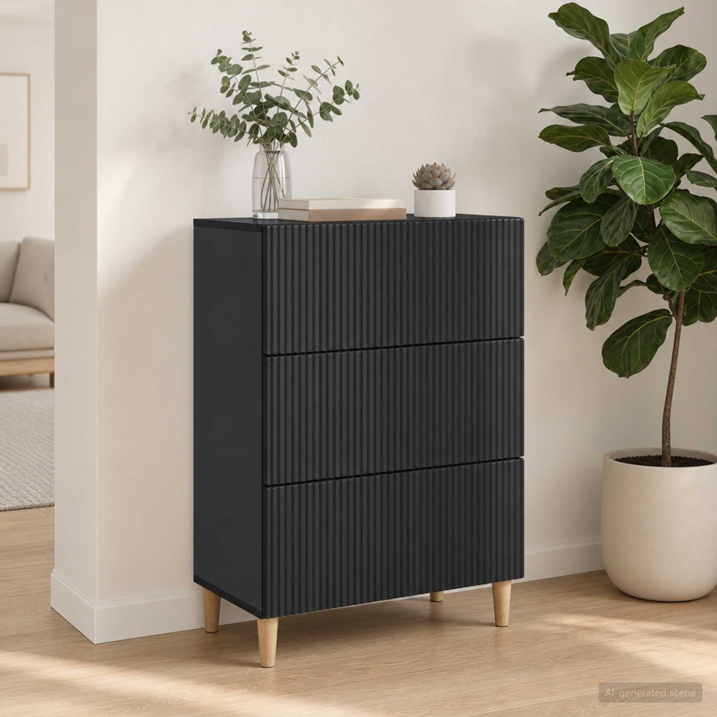 vidaXL Drawer Cabinet Black 66 x 34.5 x 90 cm Engineered Wood