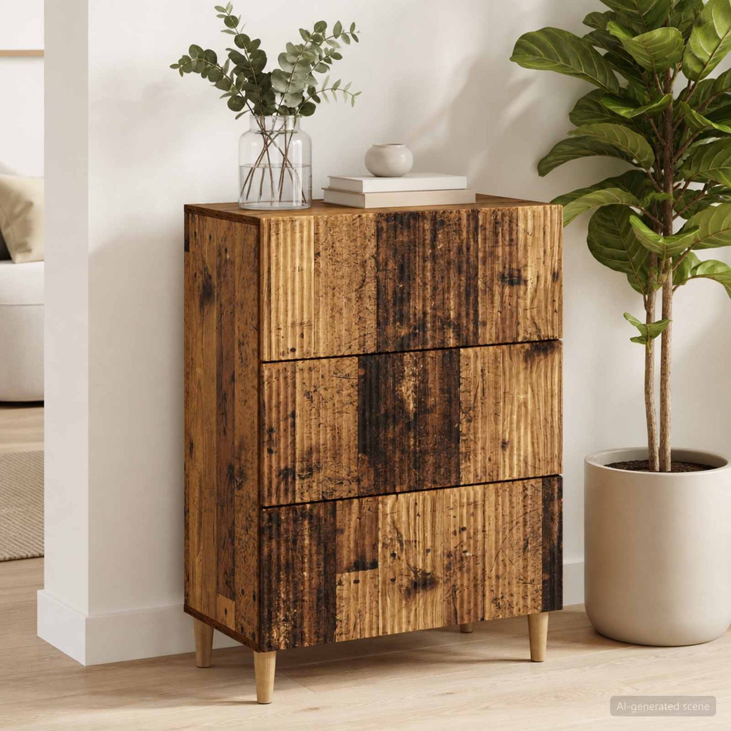 vidaXL Drawer Cabinet Old Wood 66 x 34.5 x 90 cm Engineered Wood