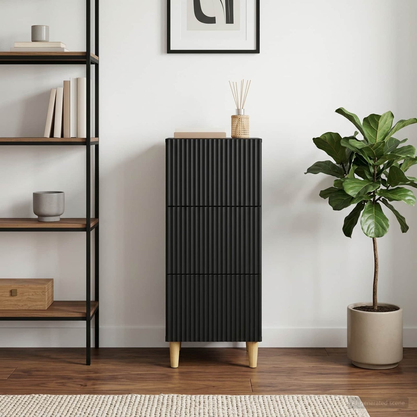 vidaXL Drawer Cabinet Black 33 x 34.5 x 90 cm Engineered Wood