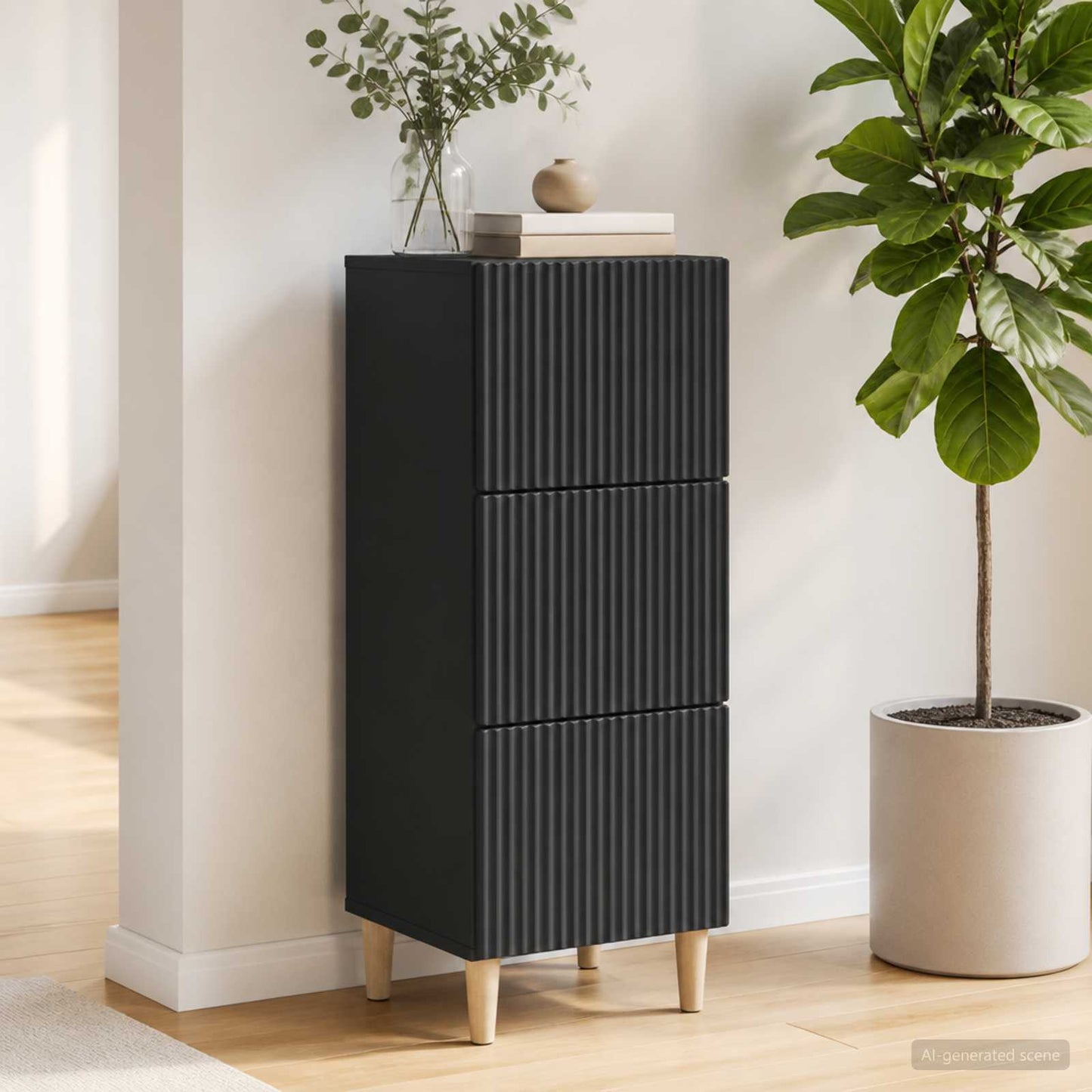 vidaXL Drawer Cabinet Black 33 x 34.5 x 90 cm Engineered Wood