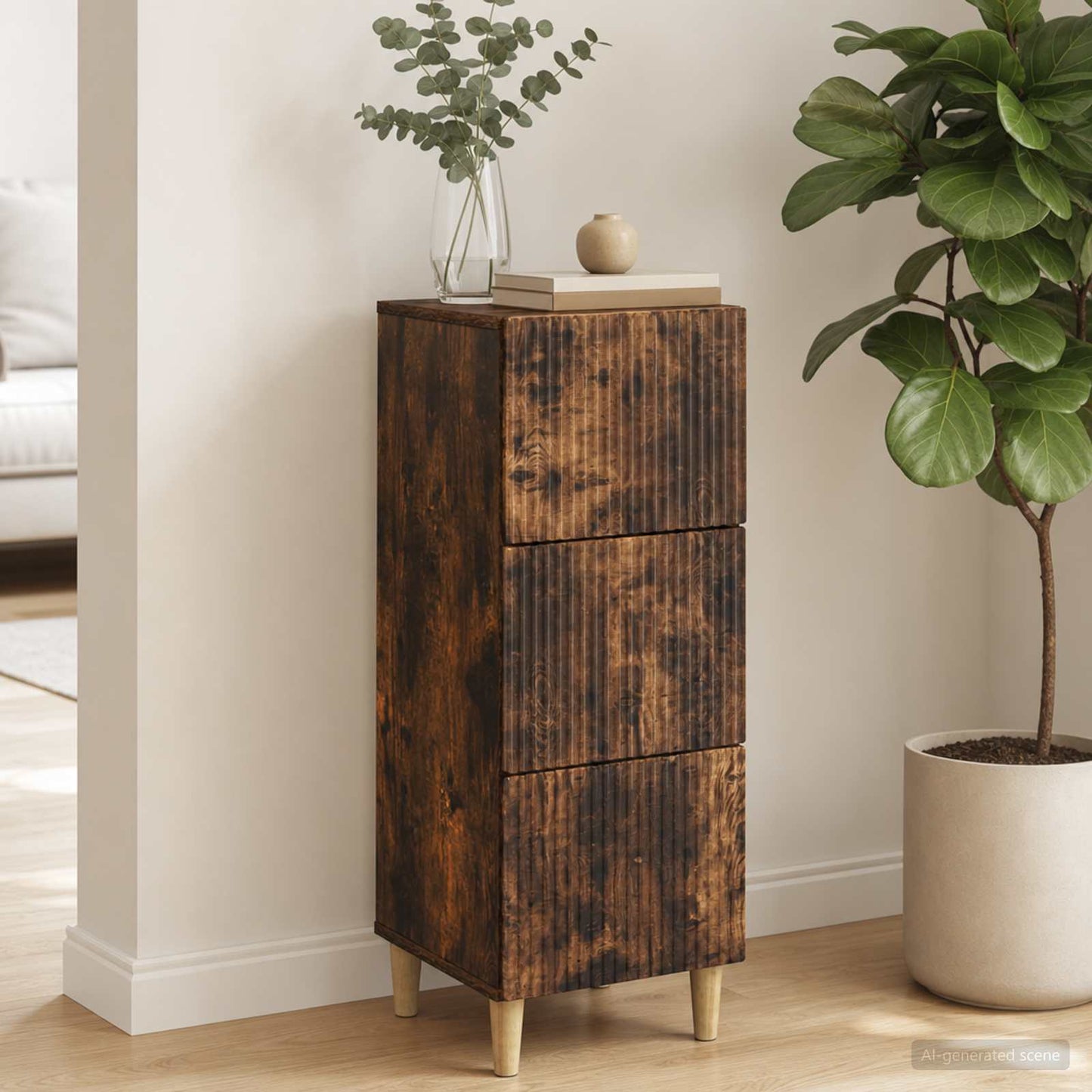 vidaXL Drawer Cabinet Smoked Oak 33 x 34.5 x 90 cm Engineered Wood