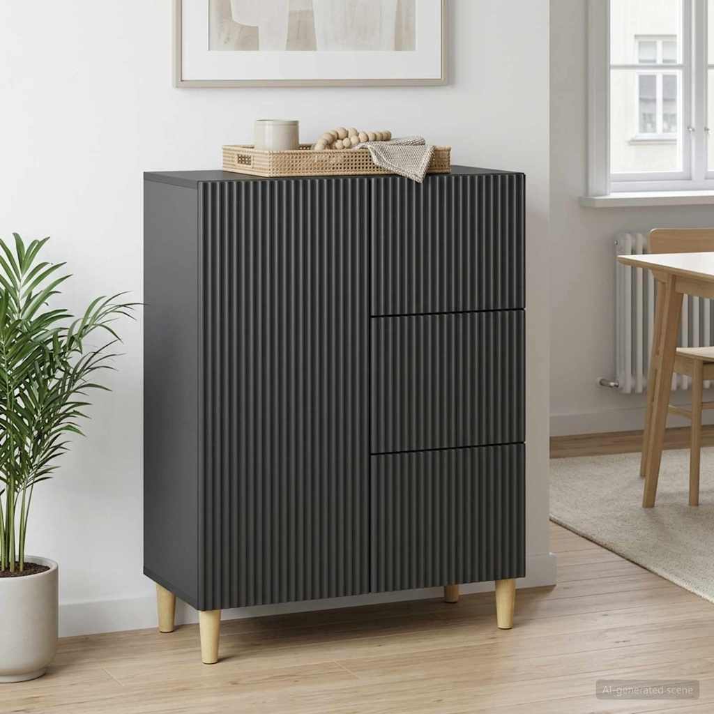 vidaXL Sideboard with Drawer Black 66 x 34.5 x 90 cm Engineered Wood