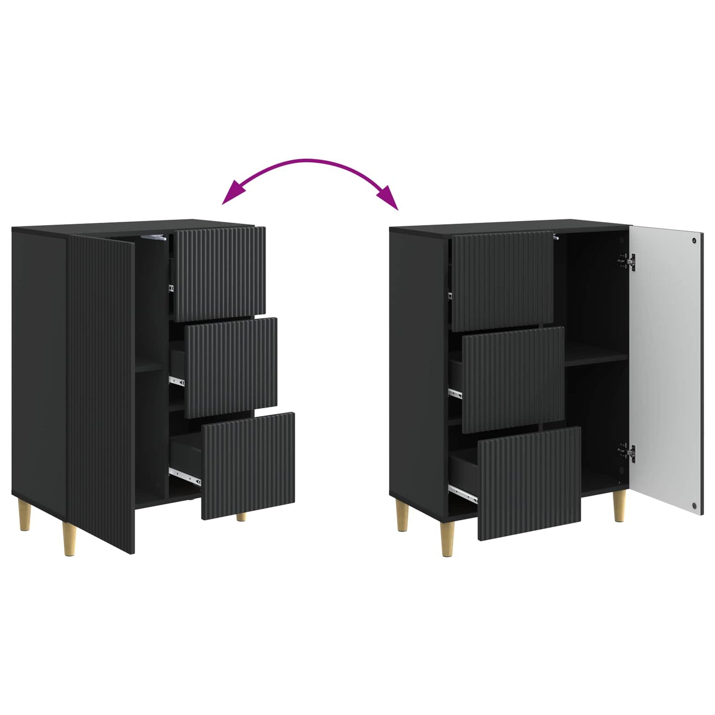 vidaXL Sideboard with Drawer Black 66 x 34.5 x 90 cm Engineered Wood