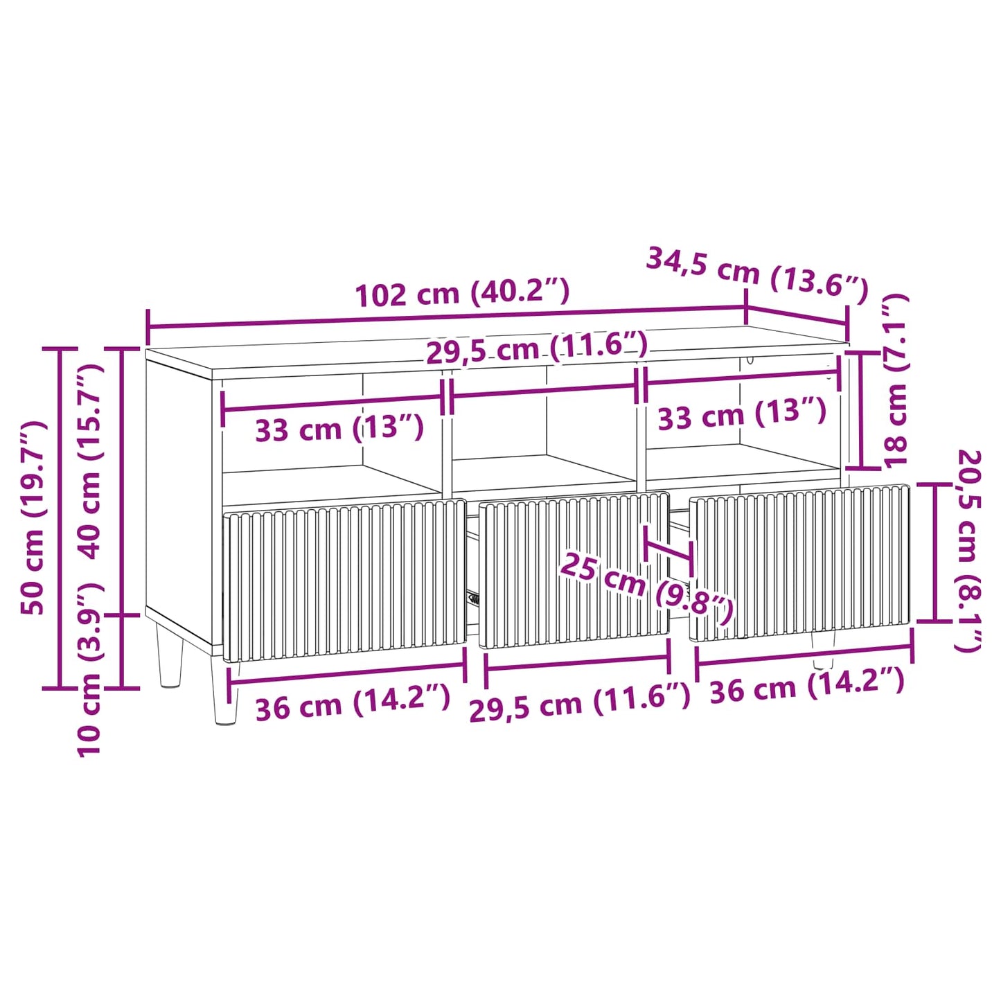 vidaXL TV Cabinet Grey Sonoma 102 x 34.5 x 50 cm Engineered Wood