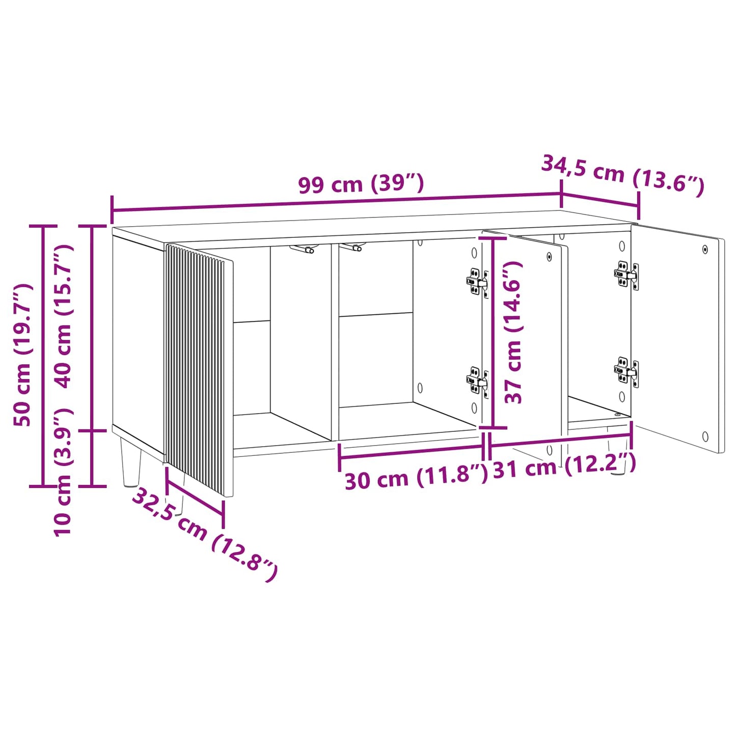 vidaXL TV Cabinet Artisan Oak 99 x 34.5 x 50 cm Engineered Wood