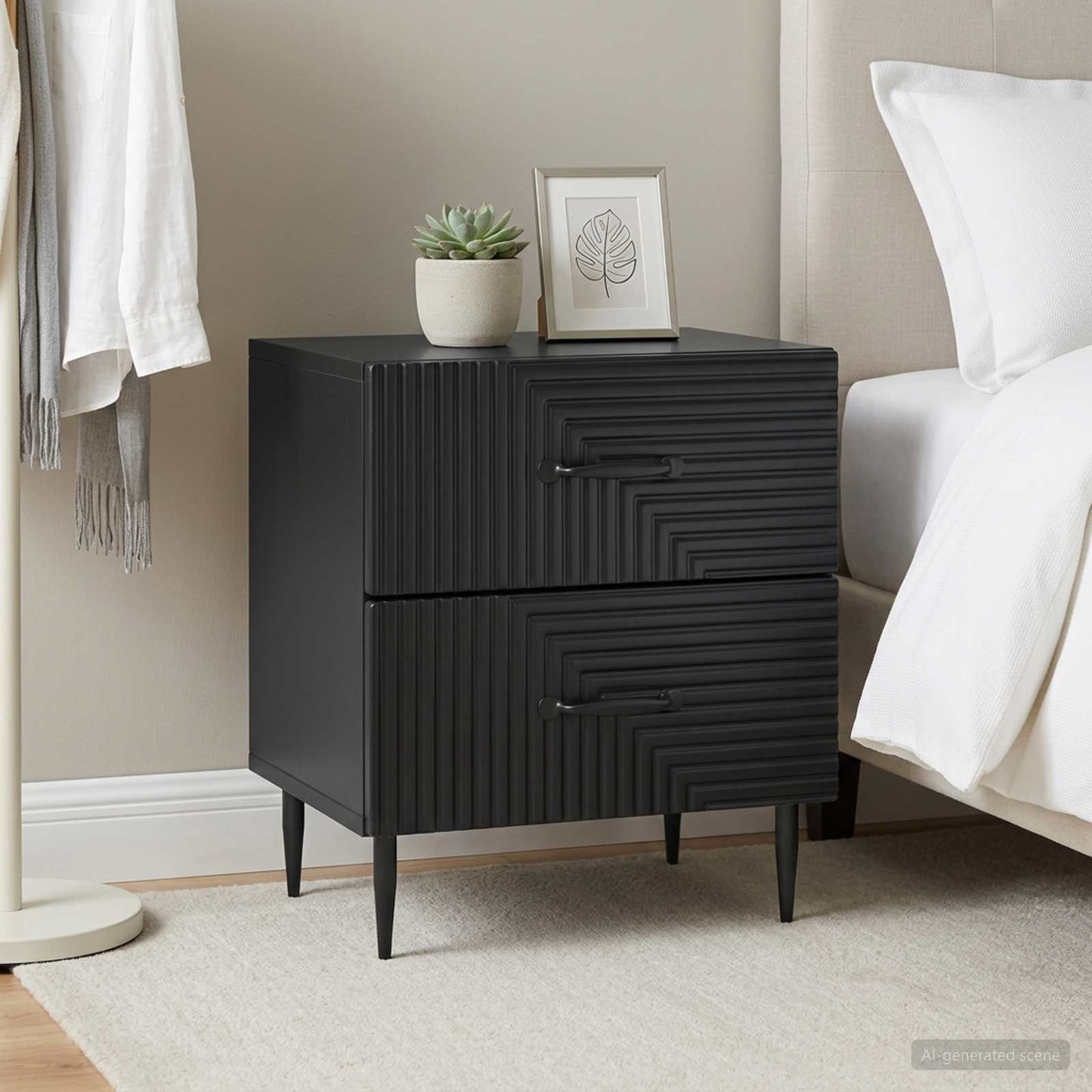 vidaXL Bedside Cabinet 2 pcs Black 43 x 34.5 x 47.5 cm Engineered Wood