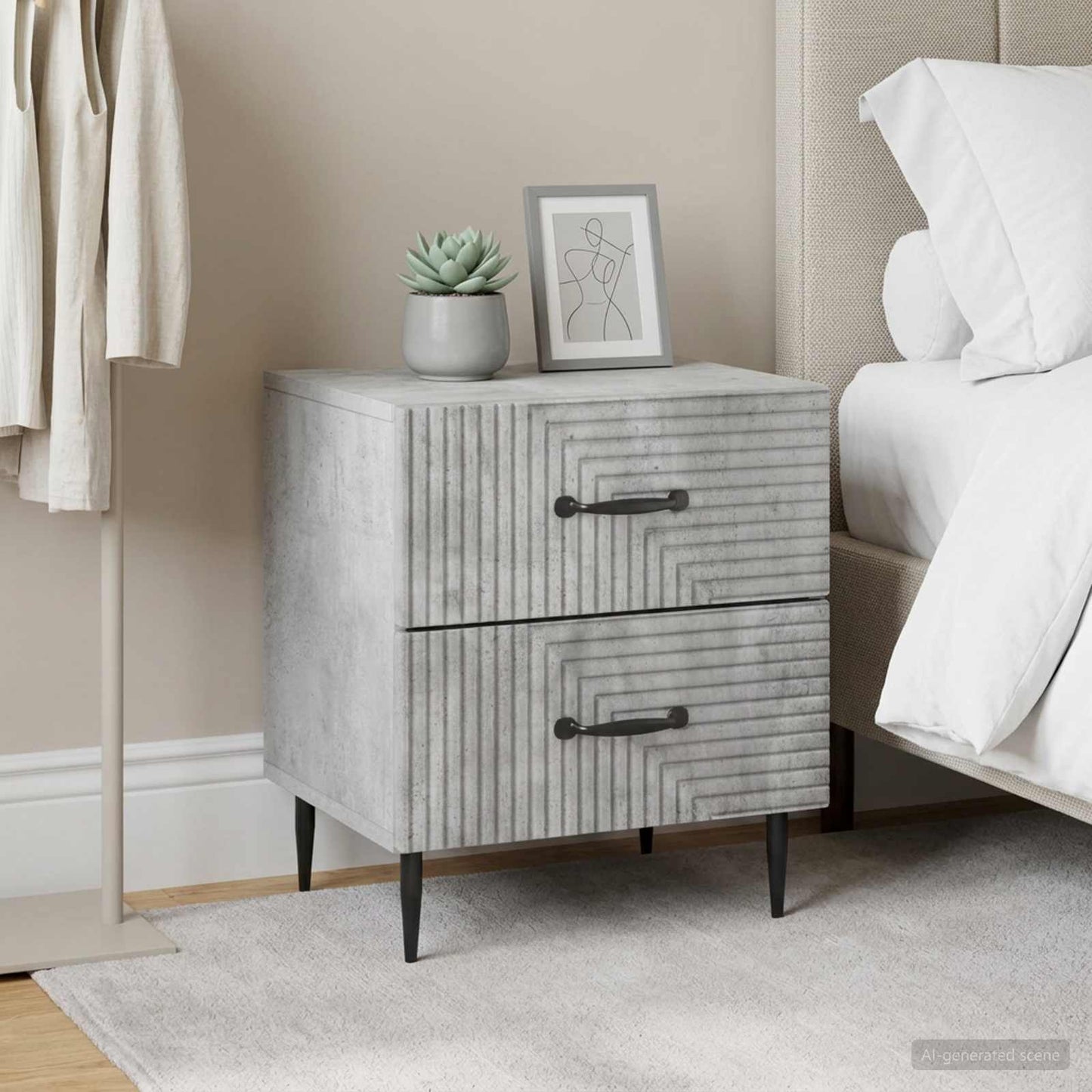 vidaXL Bedside Cabinet 2 pcs Concrete Grey 43 x 34.5 x 47.5 cm