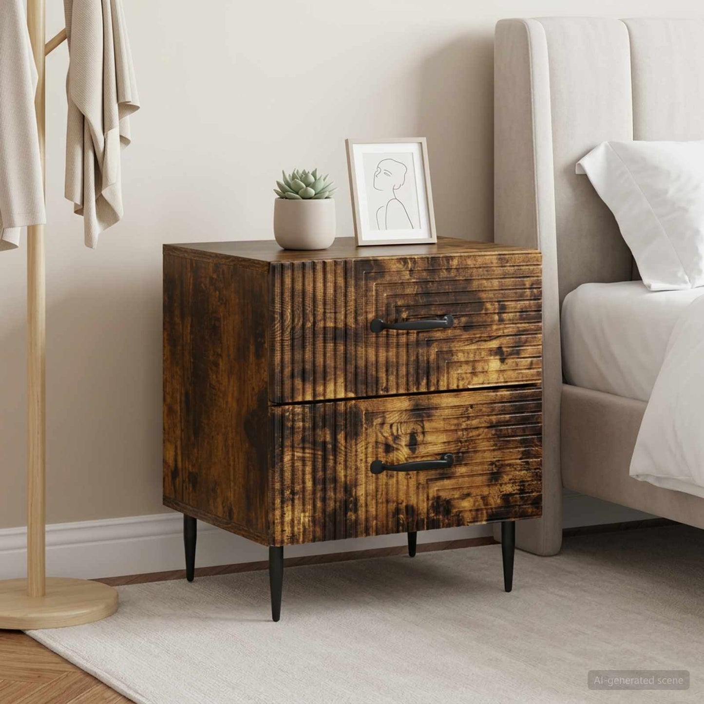 vidaXL Bedside Cabinet 2 pcs Smoked Oak 43 x 34.5 x 47.5 cm