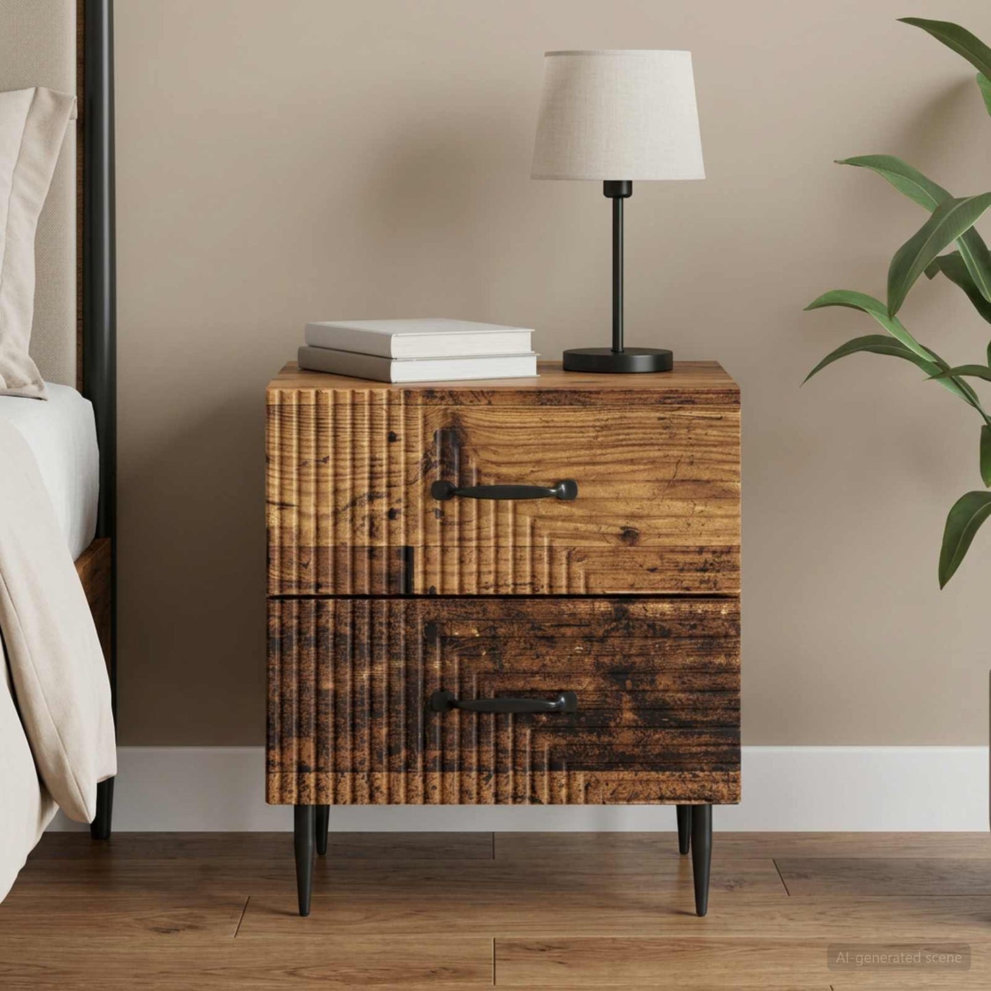 vidaXL Bedside Cabinet Old Wood 43 x 34.5 x 47.5 cm Engineered Wood
