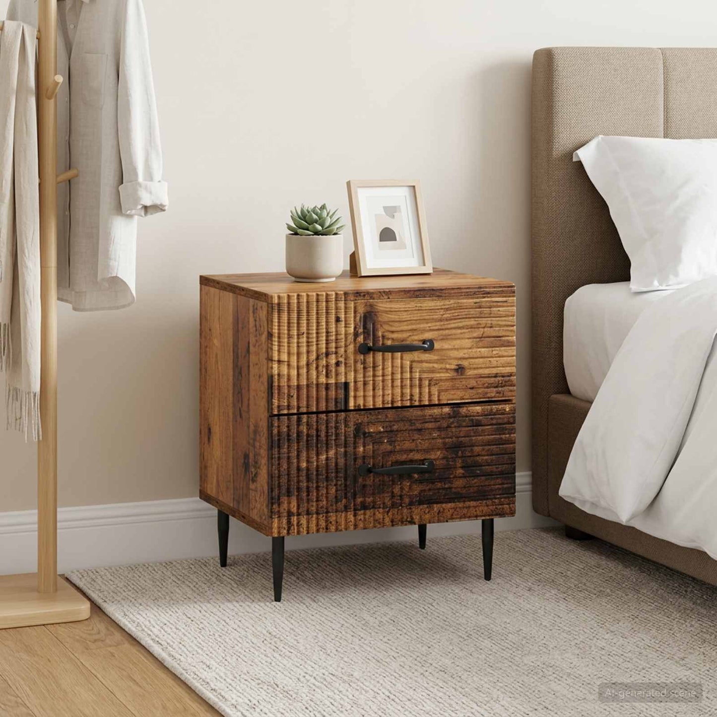 vidaXL Bedside Cabinet with Drawer 2 pcs Old Wood 43 x 34.5 x 47.5 cm