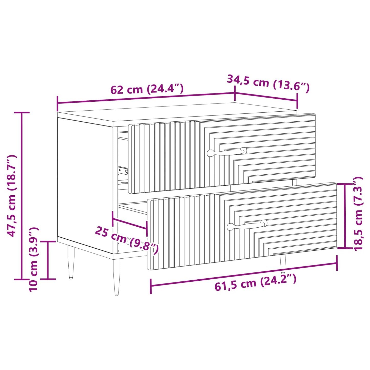 vidaXL Bedside Cabinet Smoked Oak 62 x 34.5 x 47.5 cm Engineered Wood