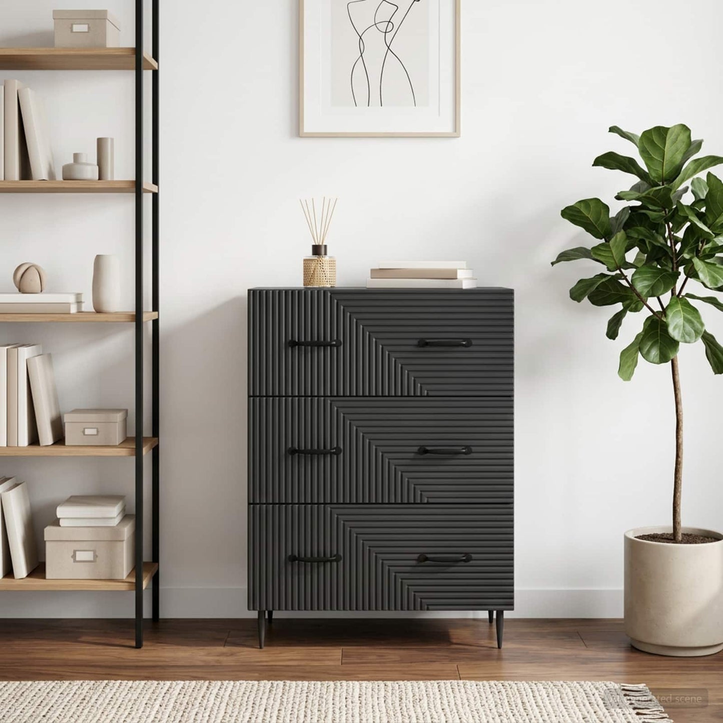 vidaXL Drawer Cabinet Black 66 x 34.5 x 89.5 cm Engineered Wood