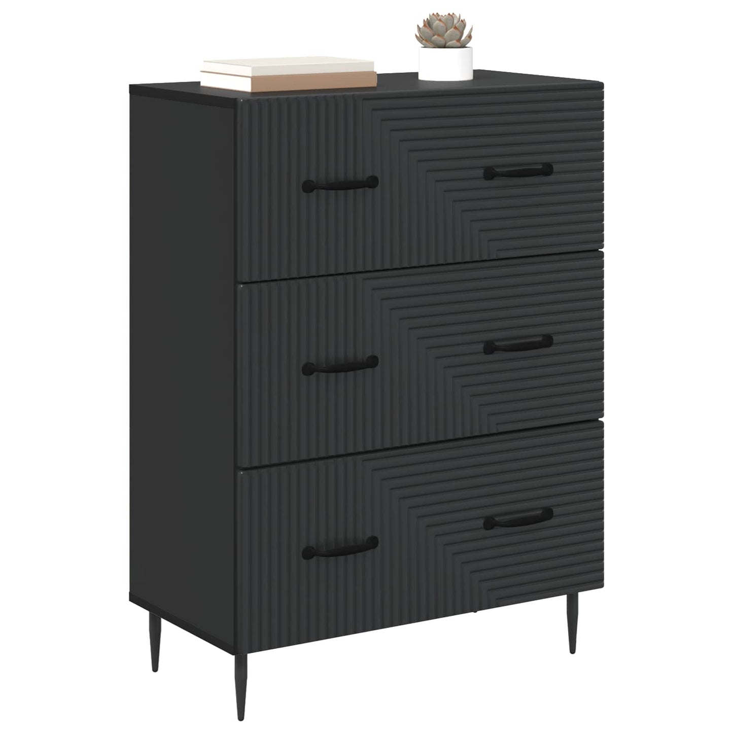 vidaXL Drawer Cabinet Black 66 x 34.5 x 89.5 cm Engineered Wood