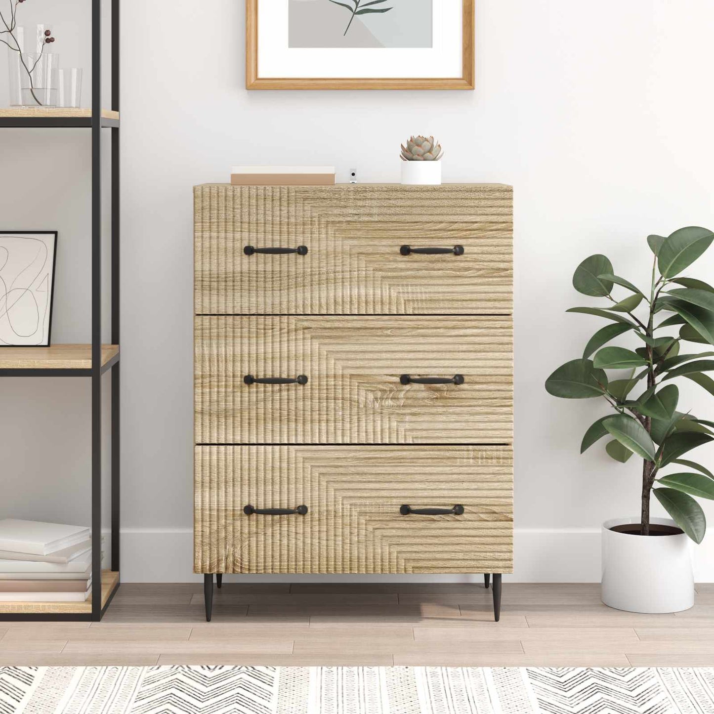 vidaXL Drawer Cabinet Sonoma Oak 66 x 34.5 x 89.5 cm Engineered Wood
