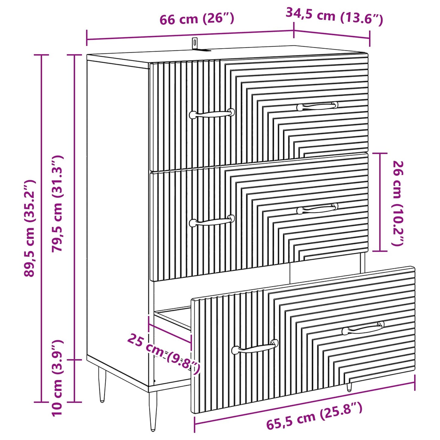 vidaXL Drawer Cabinet Smoked Oak 66 x 34.5 x 89.5 cm Engineered Wood