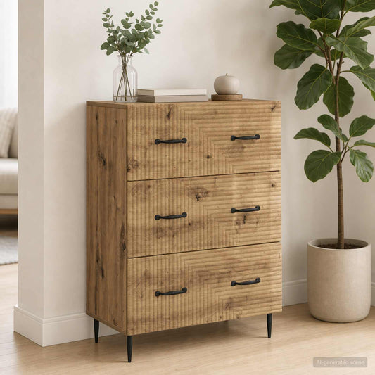 vidaXL Drawer Cabinet 66 x 34.5 x 89.5 cm Engineered Wood Artisan Oak