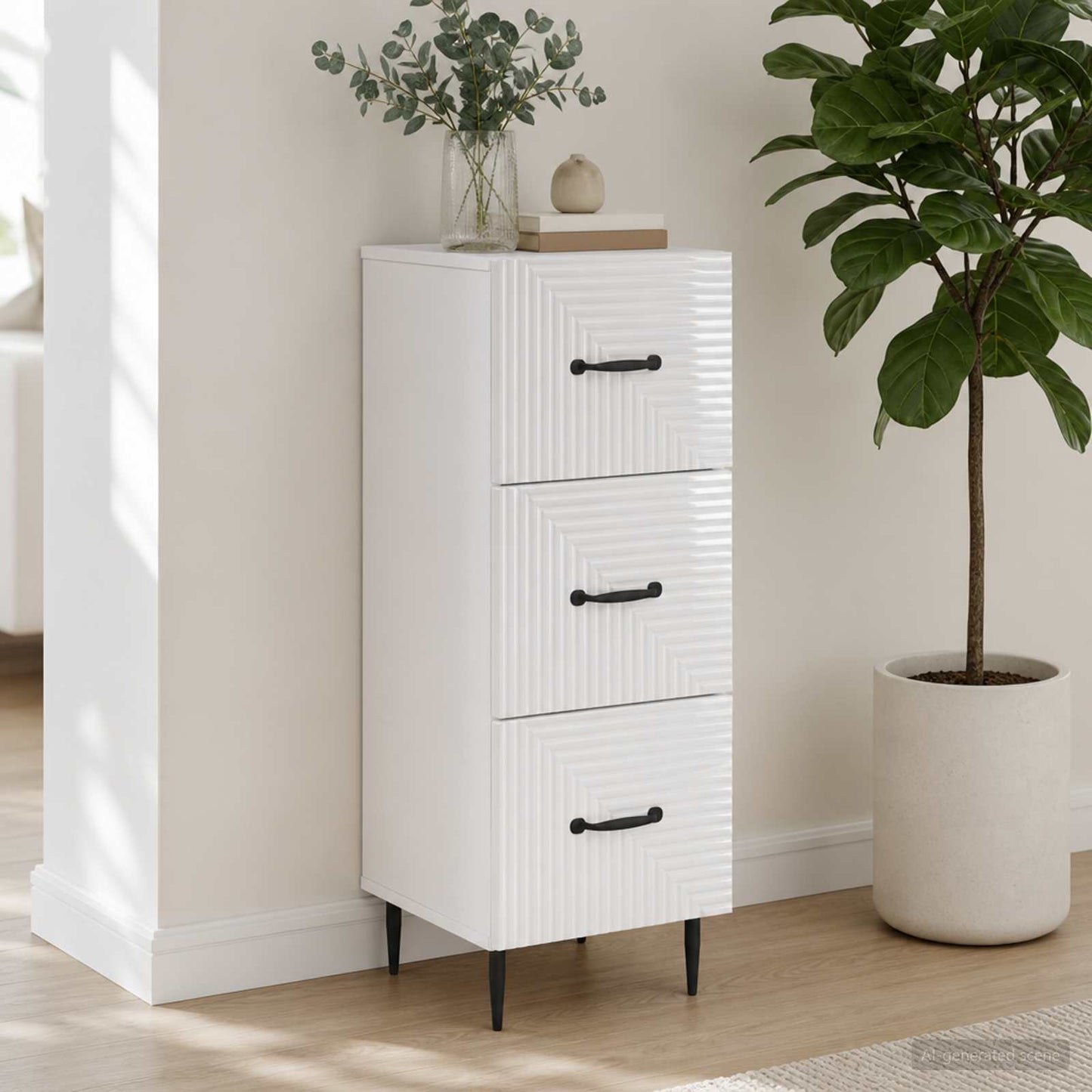 vidaXL Drawer Cabinet White 33 x 34.5 x 89.5 cm Engineered Wood