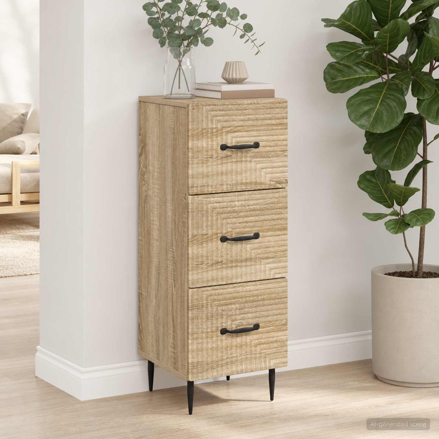 vidaXL Drawer Cabinet Sonoma Oak 33 x 34.5 x 89.5 cm Engineered Wood