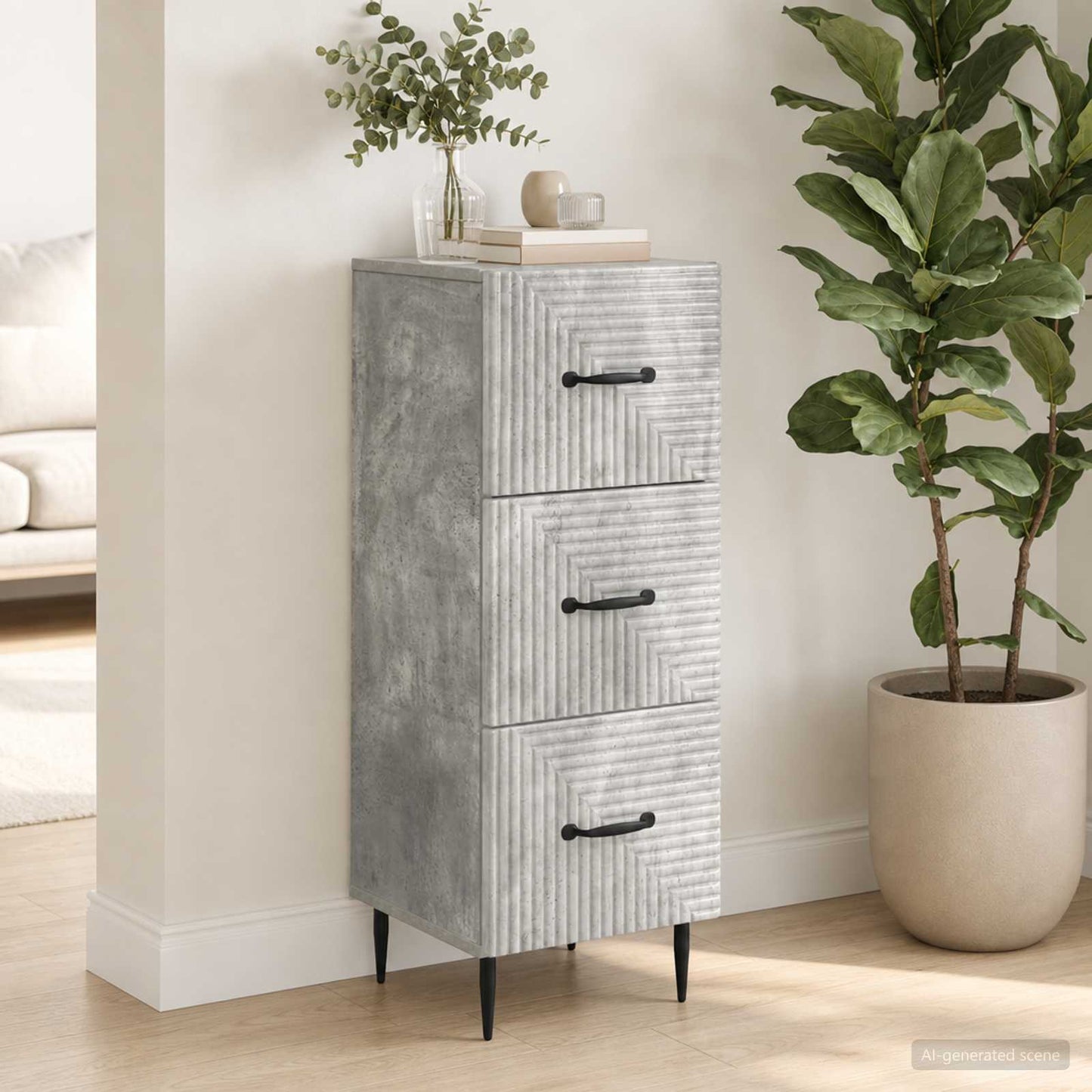 vidaXL Drawer Cabinet Concrete Grey 33 x 34.5 x 89.5 cm