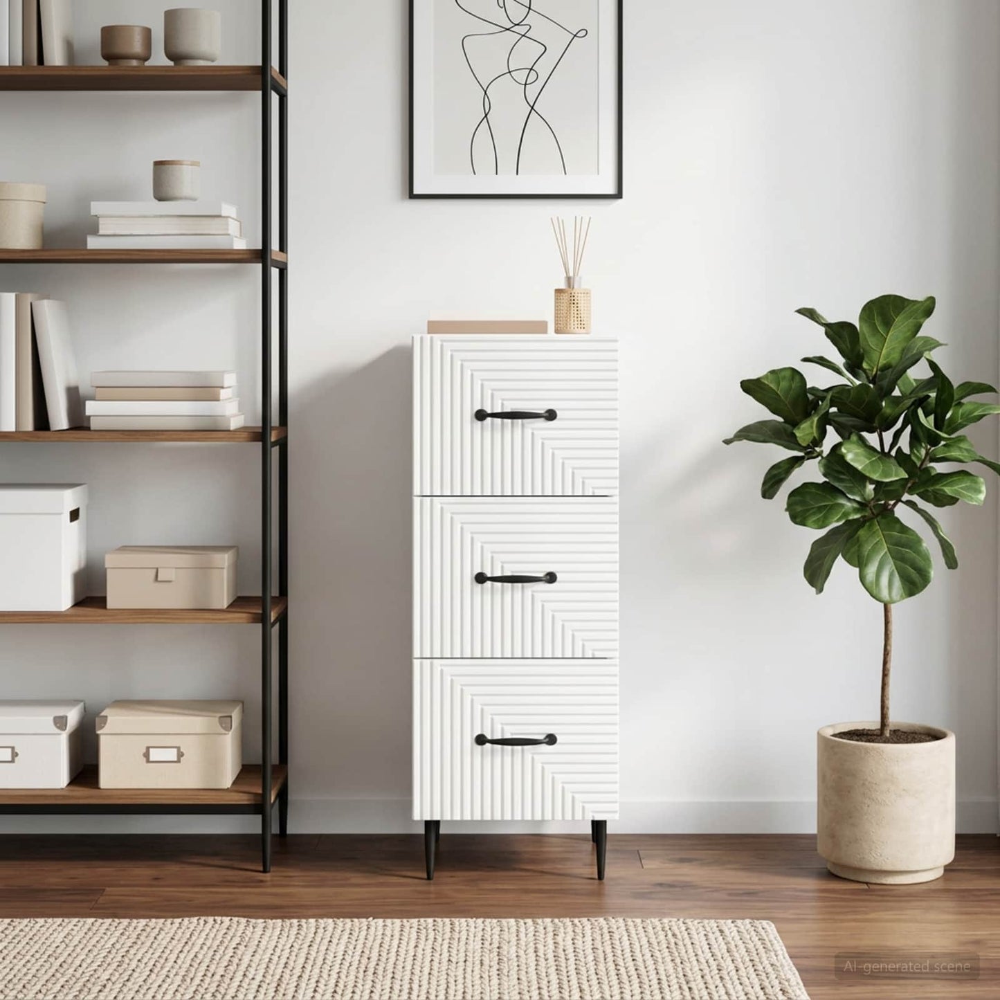 vidaXL Drawer Cabinet High Gloss White 33 x 34.5 x 89.5 cm