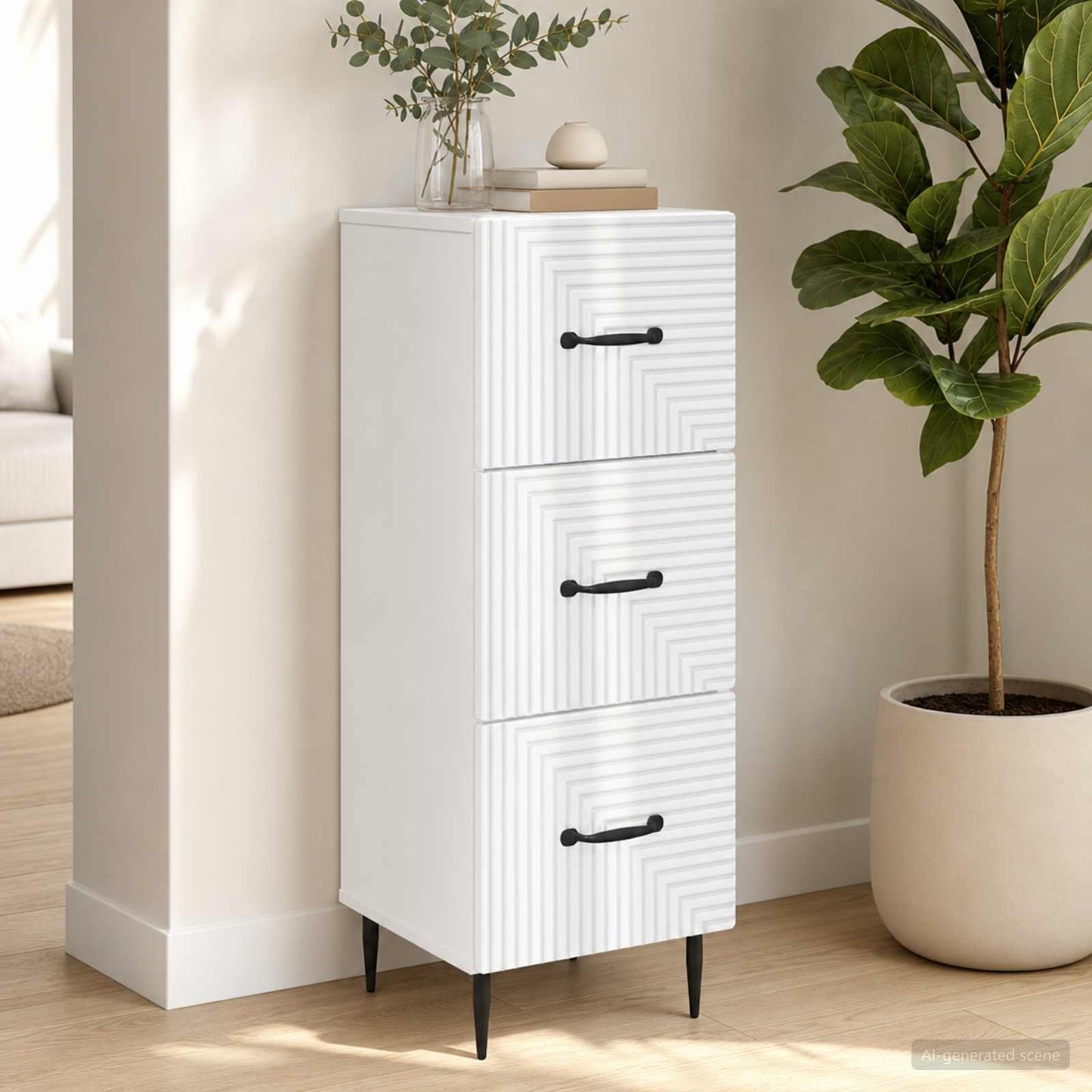 vidaXL Drawer Cabinet High Gloss White 33 x 34.5 x 89.5 cm