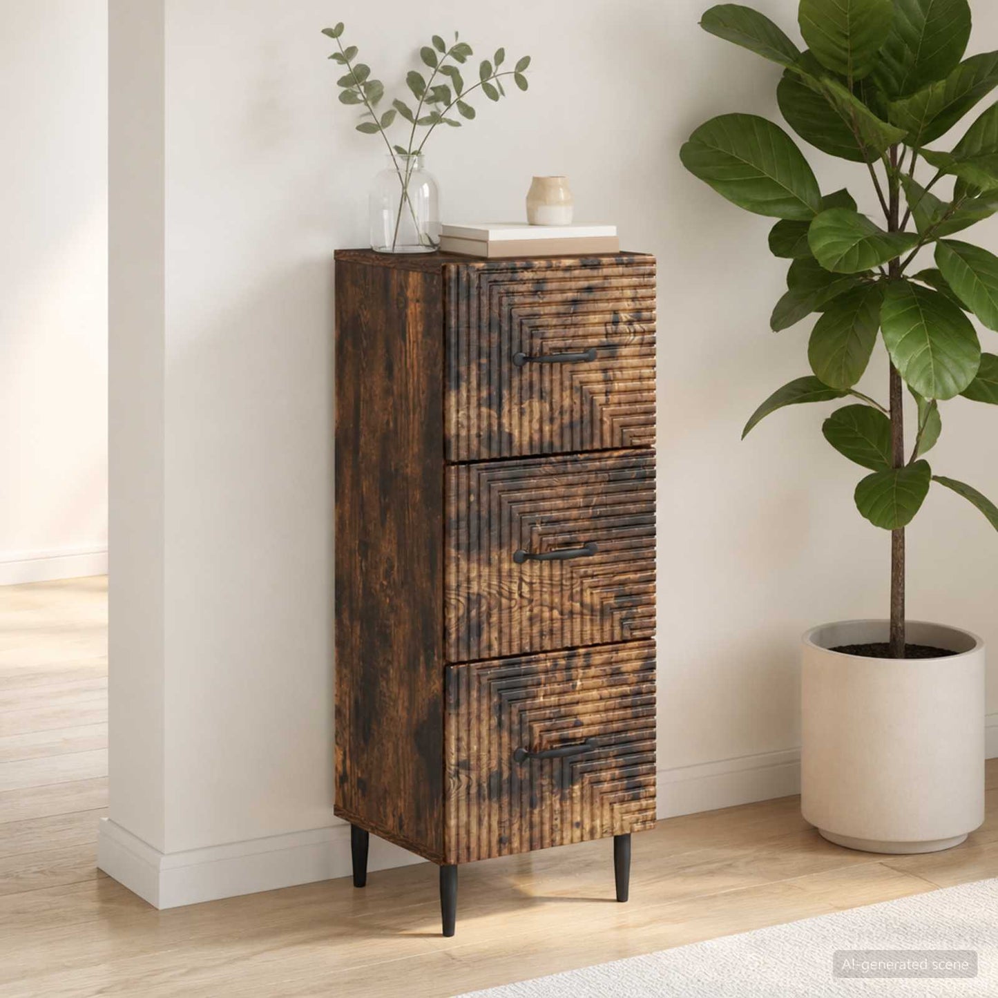 vidaXL Drawer Cabinet Smoked Oak 33 x 34.5 x 89.5 cm Engineered Wood