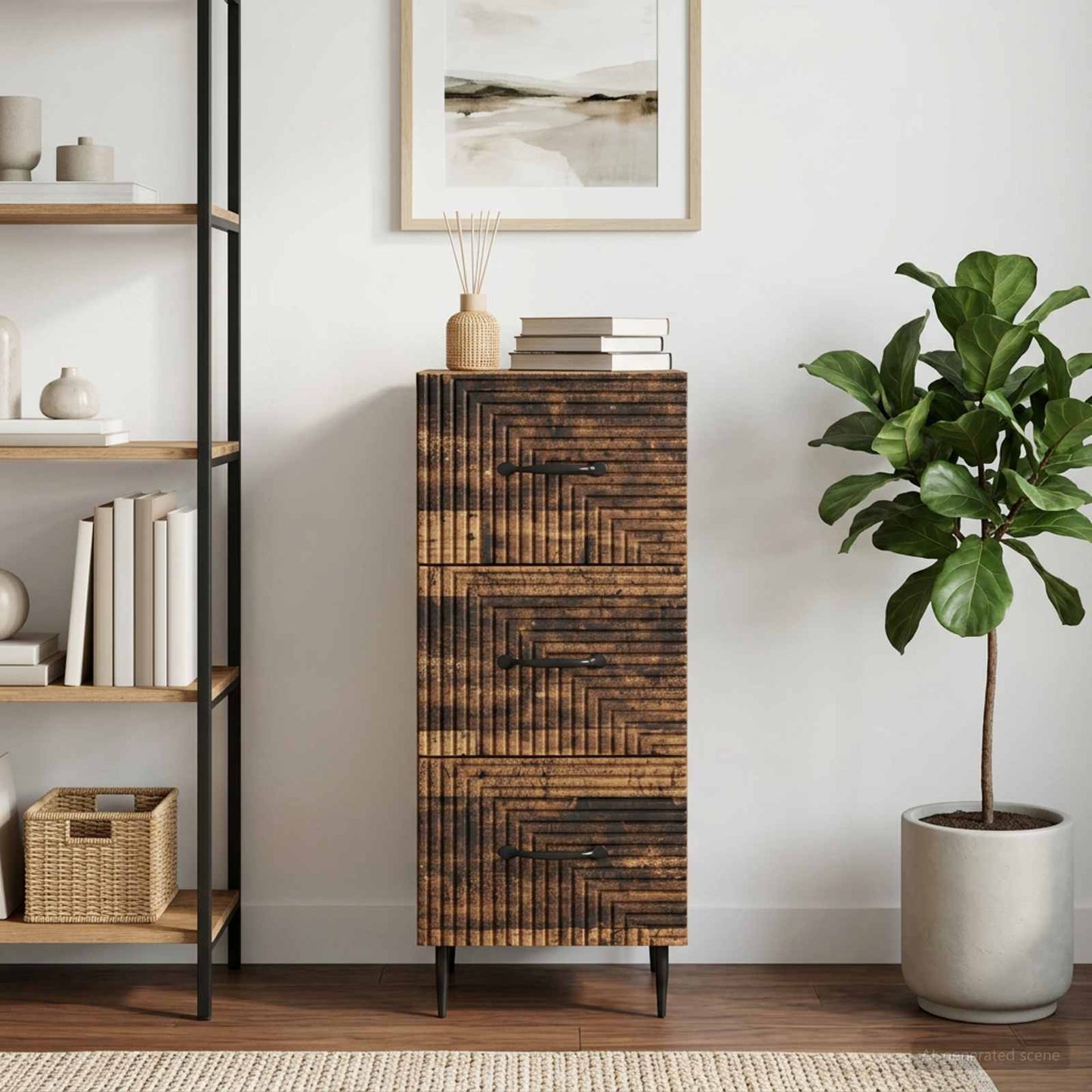 vidaXL Drawer Cabinet Old Wood 33 x 34.5 x 89.5 cm Engineered Wood