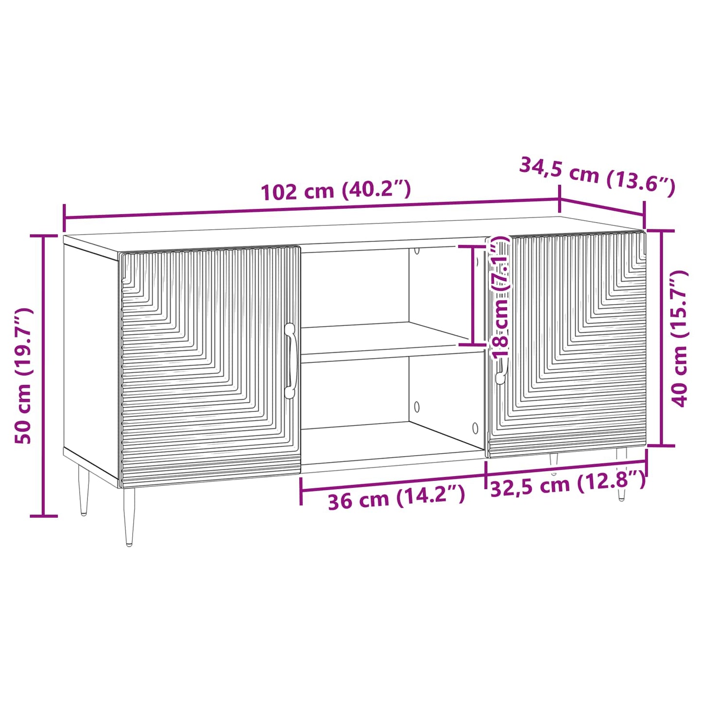 vidaXL TV Cabinet High Gloss White 102 x 34.5 x 50 cm Engineered Wood