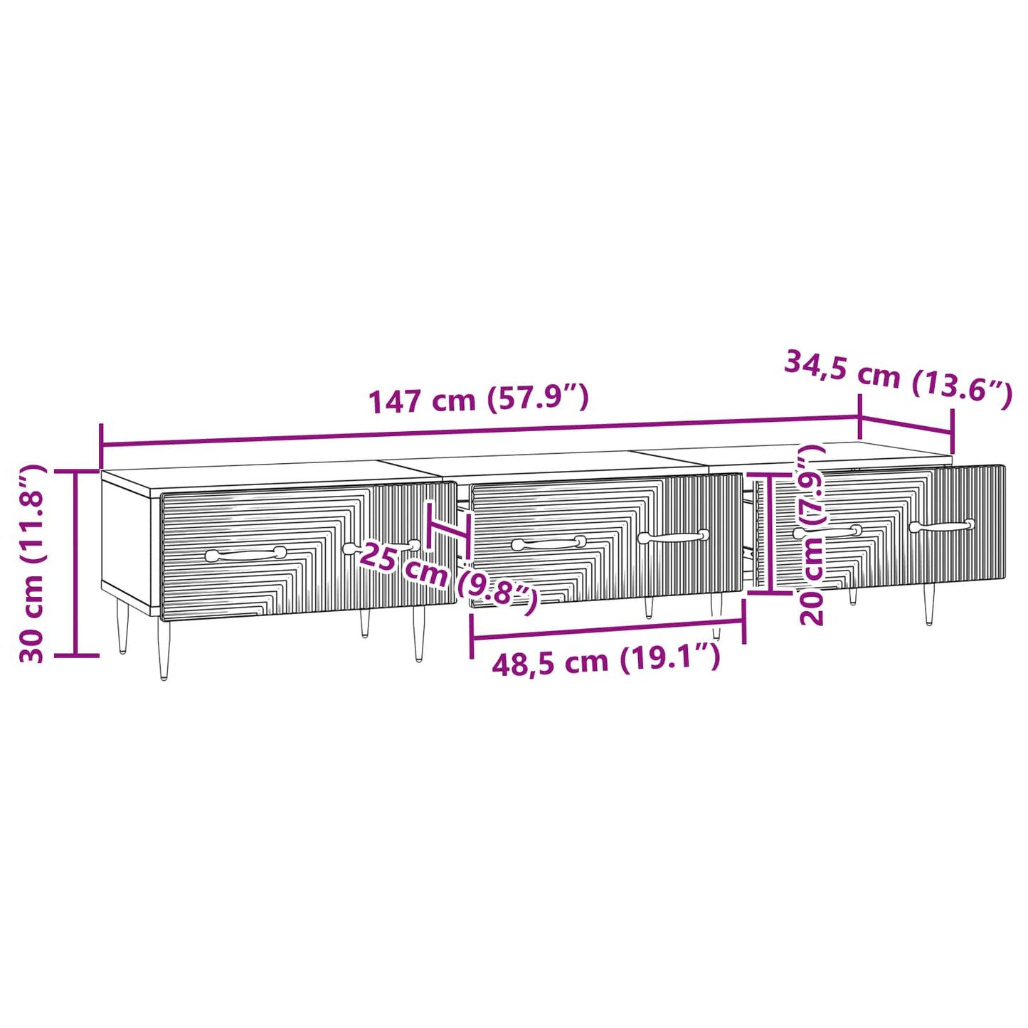 vidaXL TV Cabinet Grey Sonoma 147 x 34.5 x 30 cm Engineered Wood