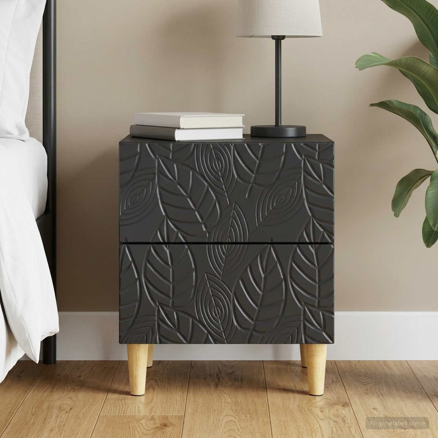 vidaXL Bedside Table Black 43 x 34.5 x 48 cm Engineered Wood