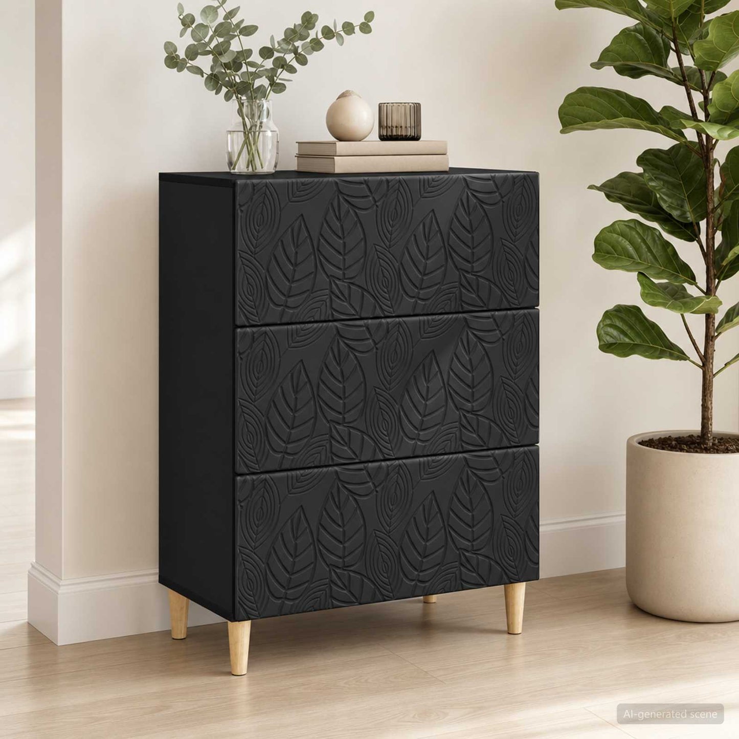 vidaXL Drawer Cabinet Black 66 x 34.5 x 90 cm Engineered Wood