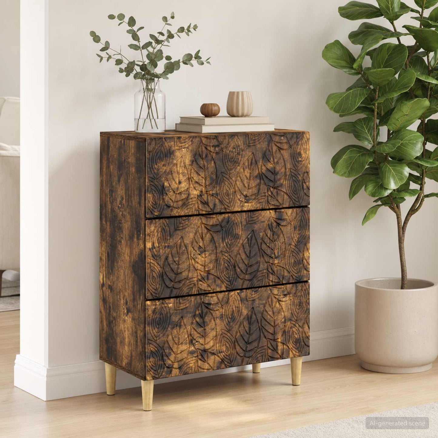 vidaXL Drawer Cabinet Smoked Oak 66 x 34.5 x 90 cm Engineered Wood