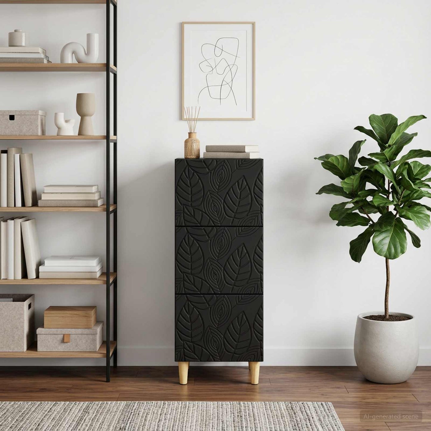 vidaXL Drawer Cabinet Black 33 x 34.5 x 90 cm Engineered Wood