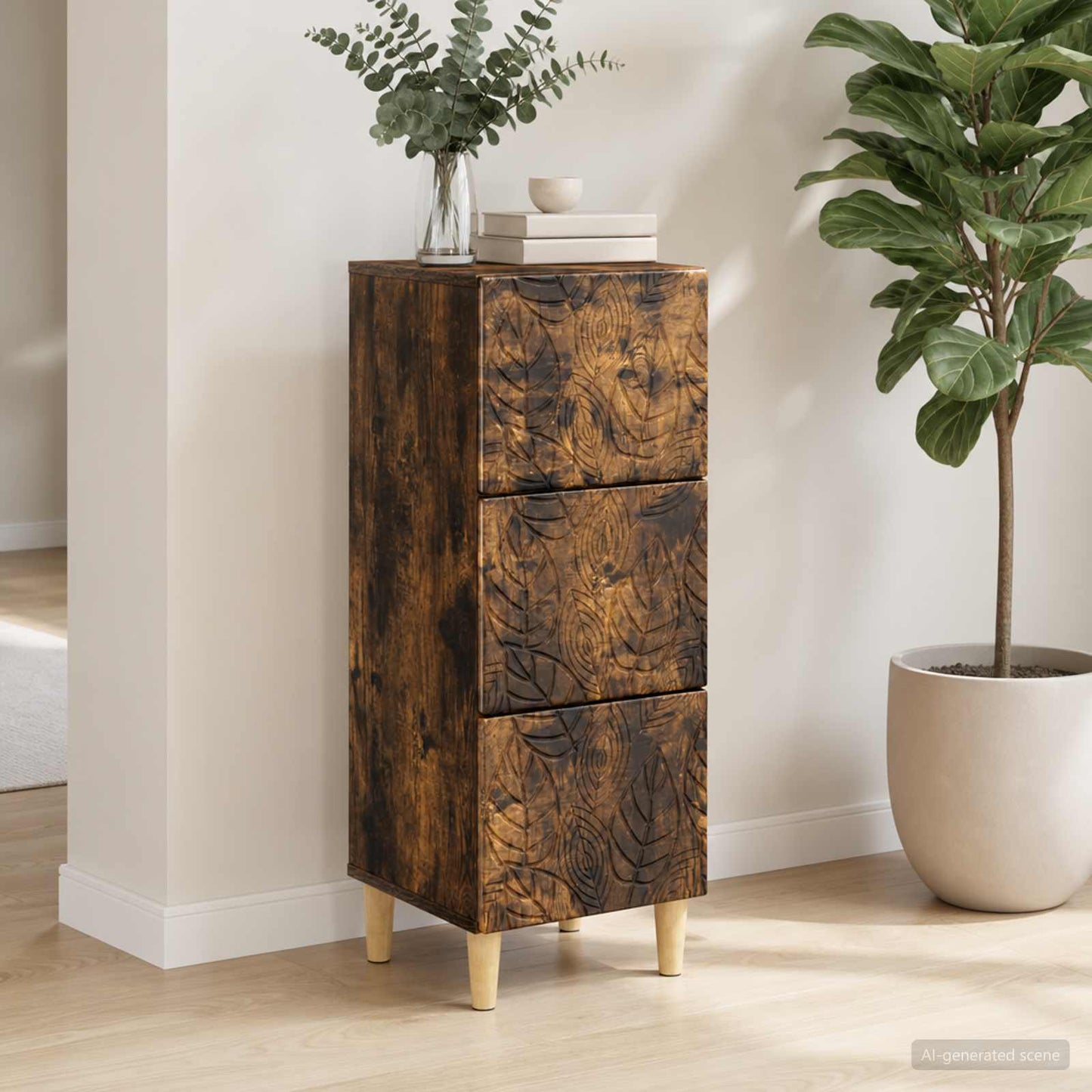 vidaXL Drawer Cabinet Smoked Oak 33 x 34.5 x 90 cm Engineered Wood