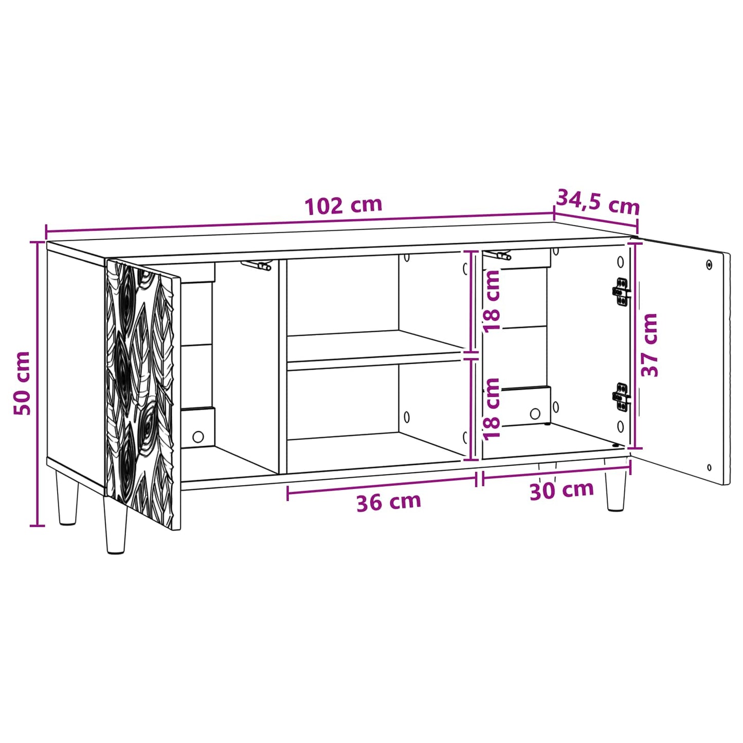 vidaXL TV Cabinet 102 x 34.5 x 50 cm Black Engineered Wood