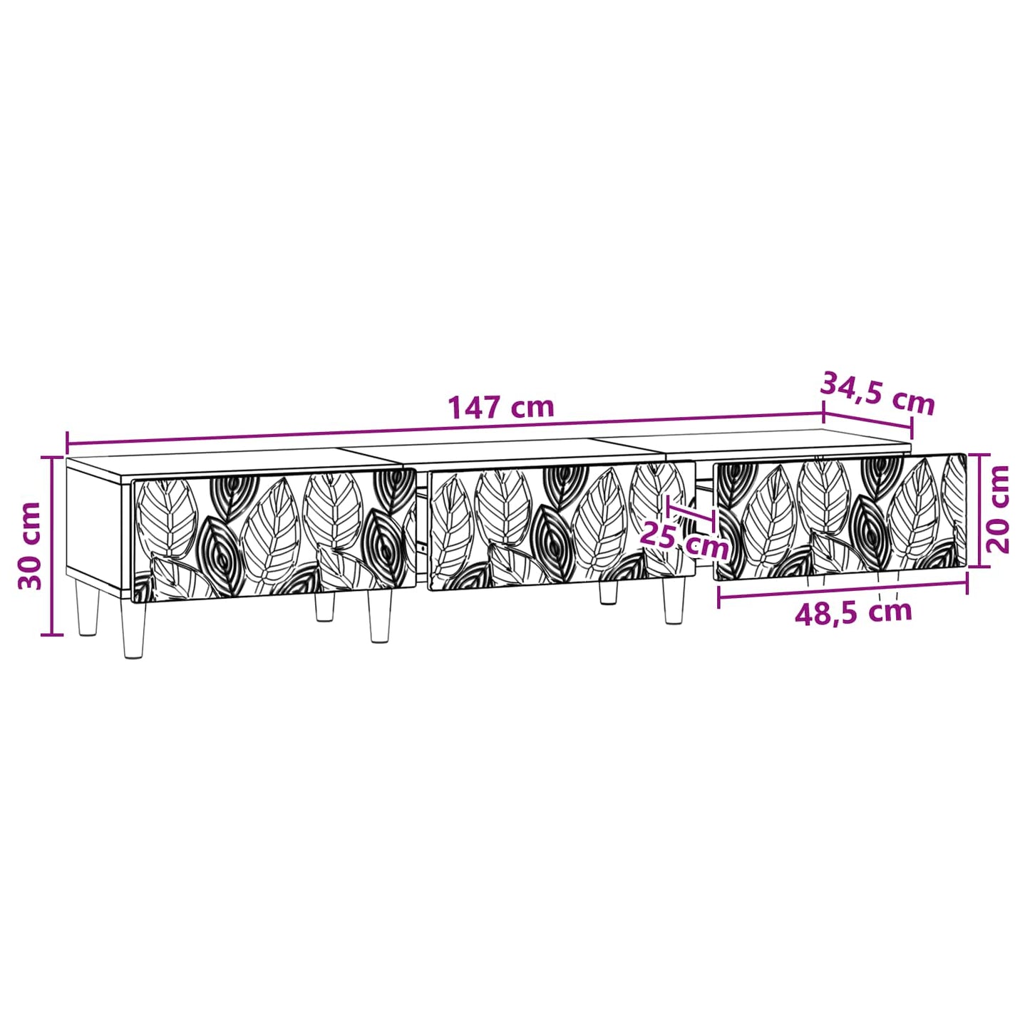 vidaXL TV Cabinet 147 x 34.5 x 30 cm Concrete Grey Engineered Wood
