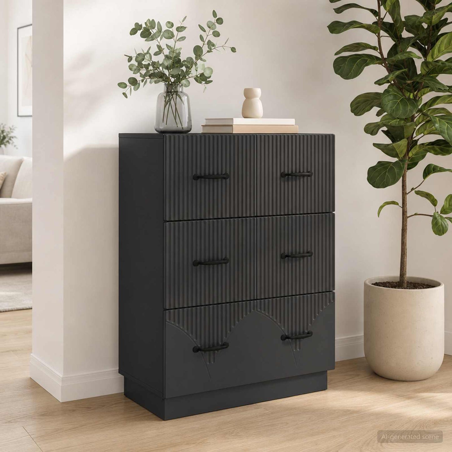 vidaXL Drawer Cabinet Black 66 x 34.5 x 87 cm Engineered Wood