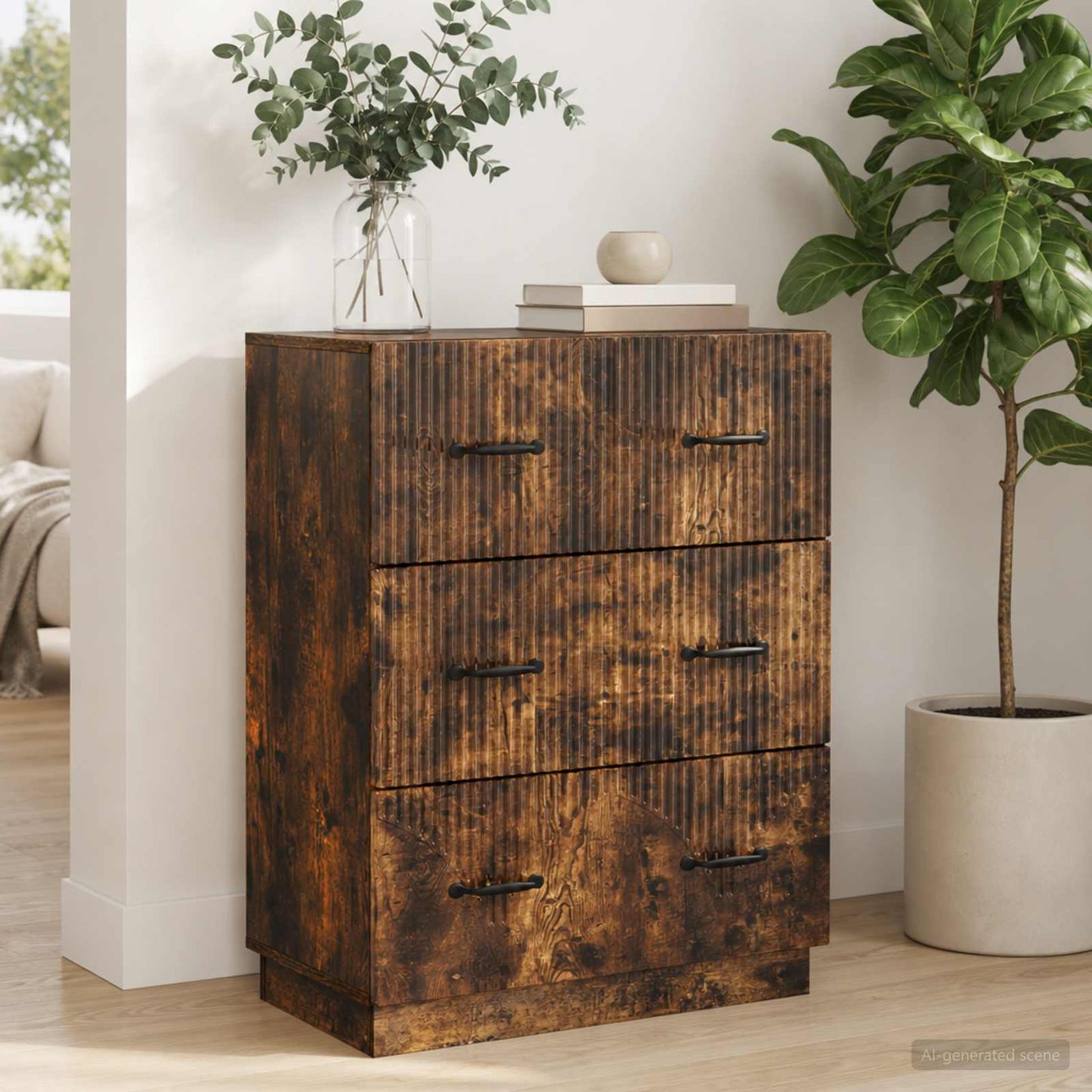 vidaXL Drawer Cabinet Smoked Oak 66 x 34.5 x 87 cm Engineered Wood