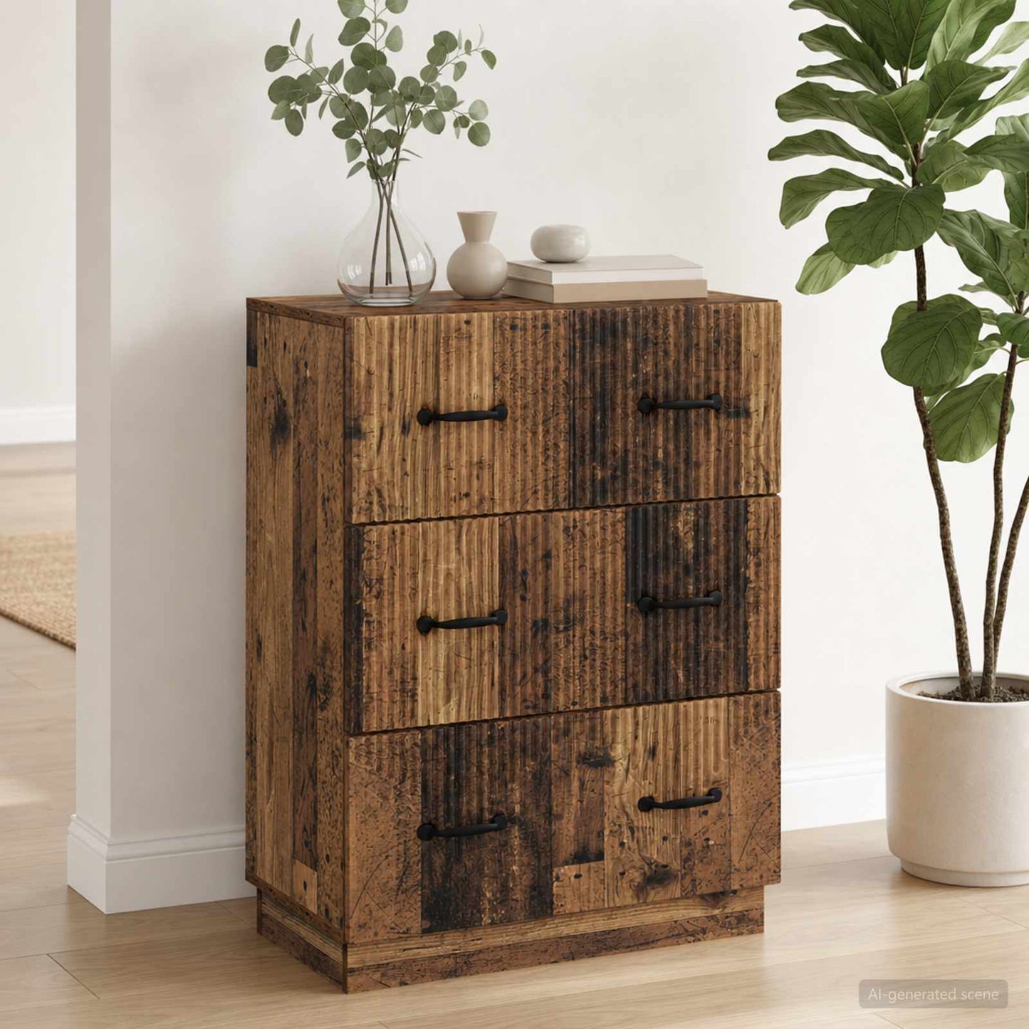 vidaXL Drawer Cabinet Old Wood 66 x 34.5 x 87 cm Engineered Wood