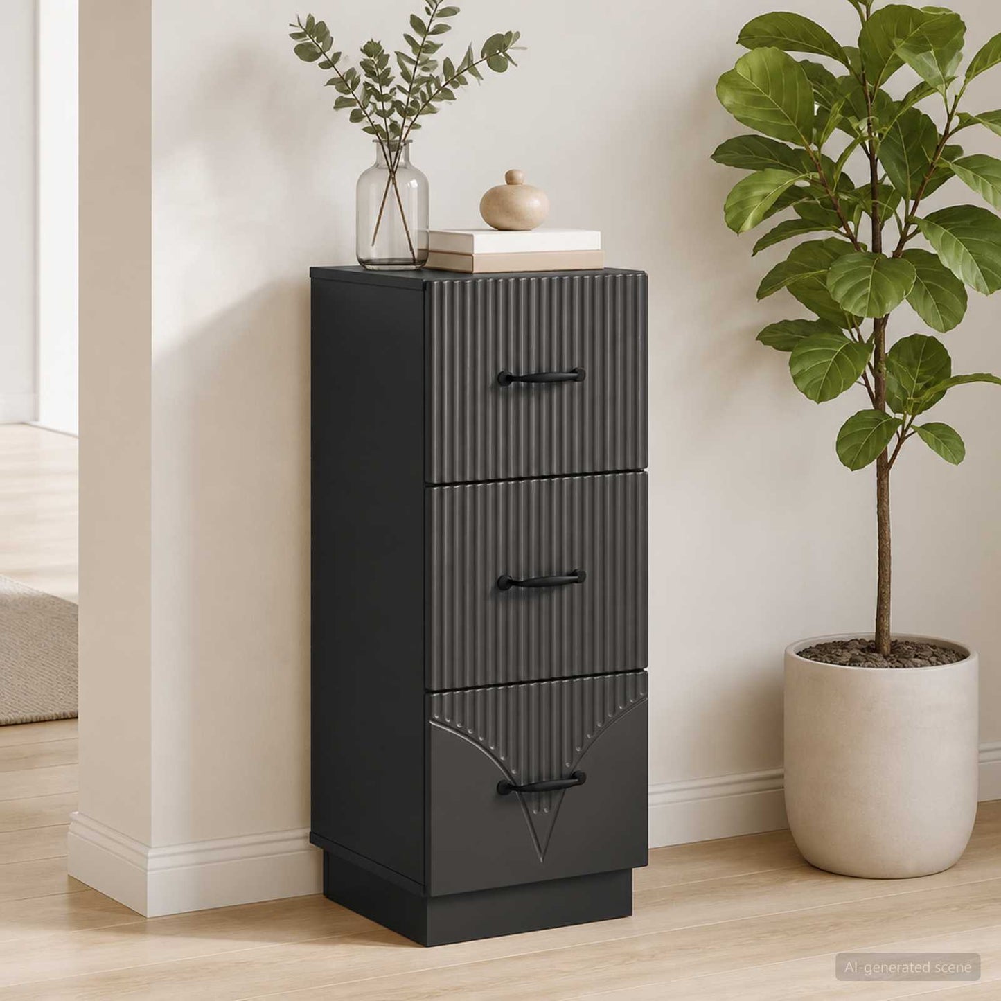vidaXL Drawer Cabinet Black 33 x 34.5 x 87 cm Engineered Wood